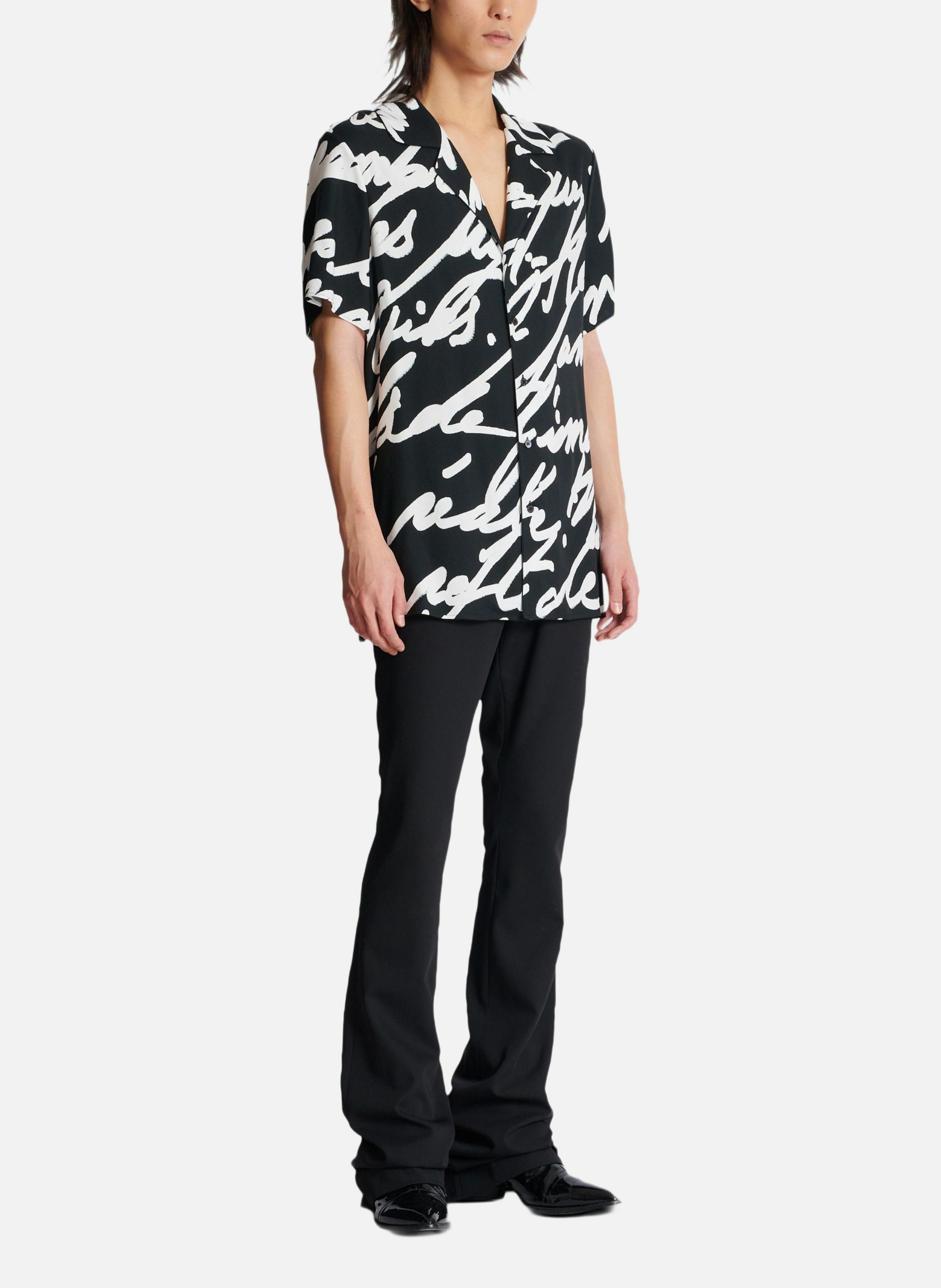 Chemise pyjama en sergé imprimé « lettre d'amour » BALMAIN Noir