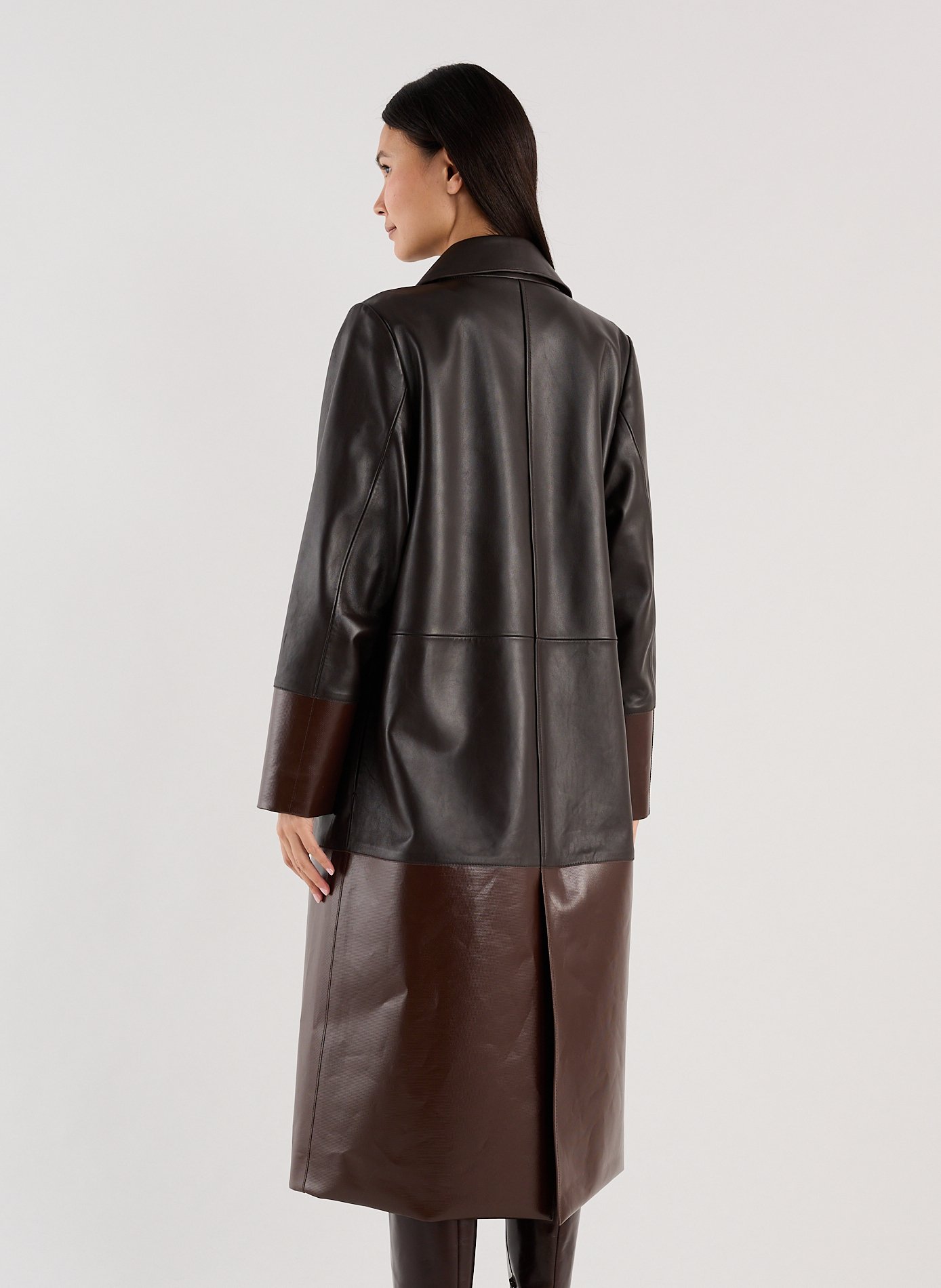 Veste longue Saison 1865 x Cahu en cuir bi-matière SAISON 1865 Marron