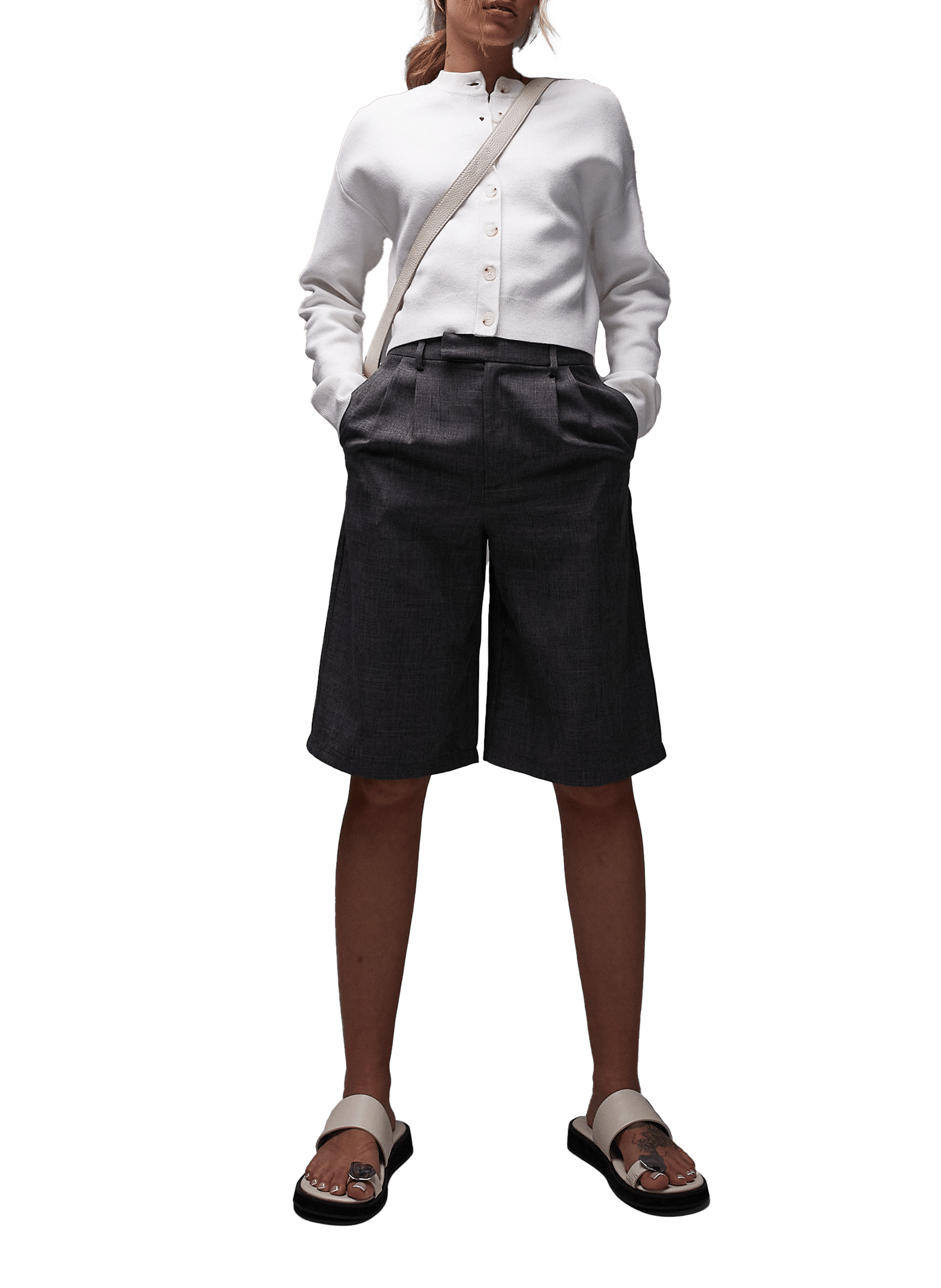 Cardigan cintré encolure V TOPSHOP Beige