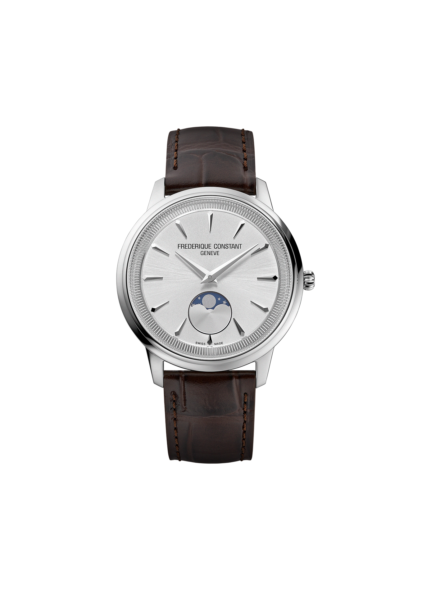 Montre quartz Moneta Moonphase à bracelet en cuir FREDERIQUE CONSTANT Noir