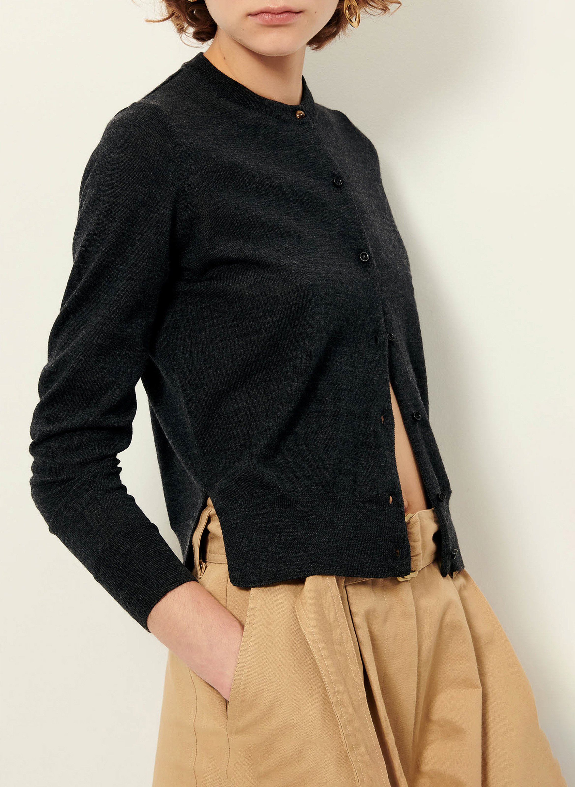 Cardigan col rond en laine diga SESSUN Gris