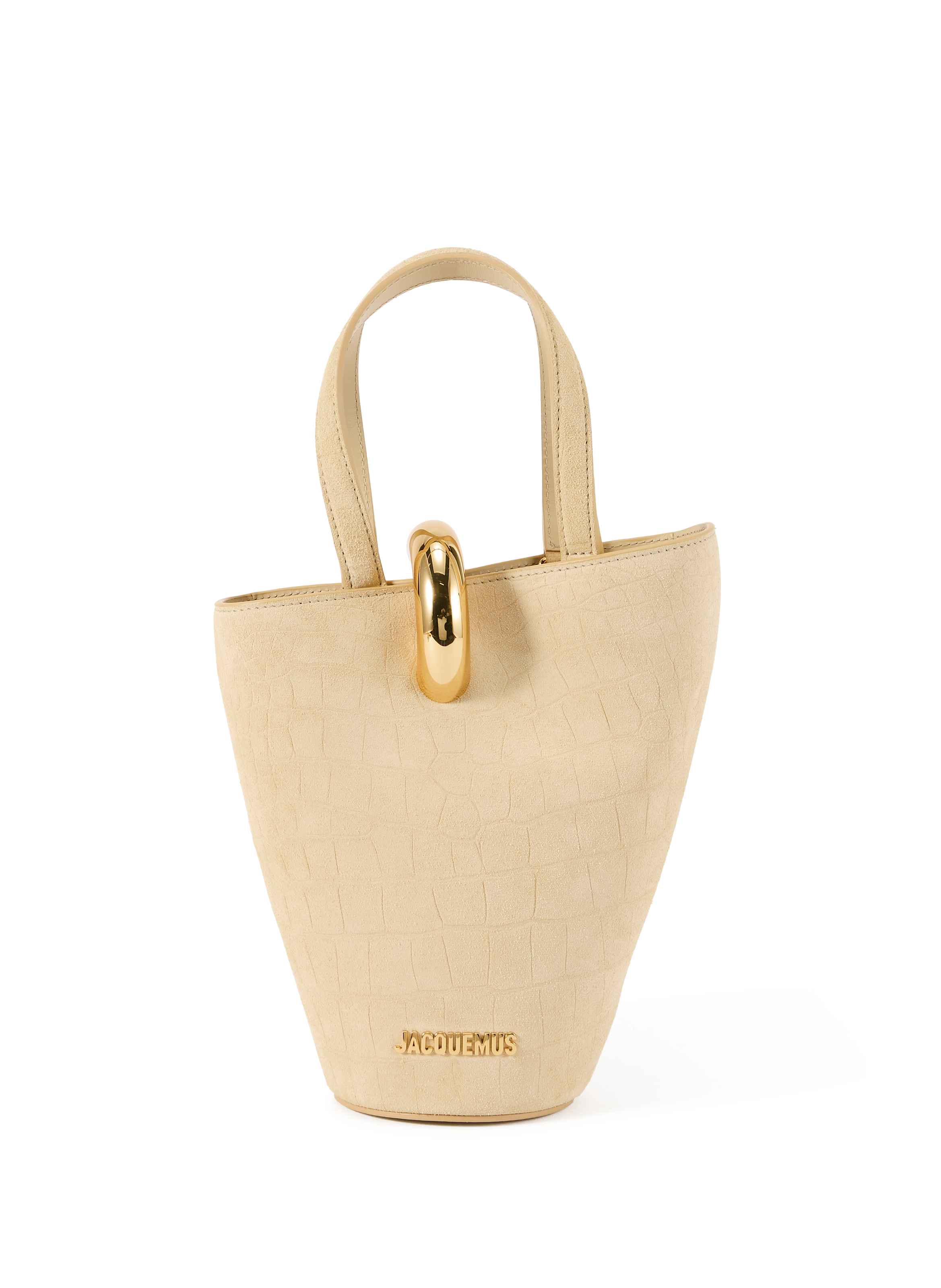Le Petit Bambola croc-embossed suede leather bucket bag JACQUEMUS Beige