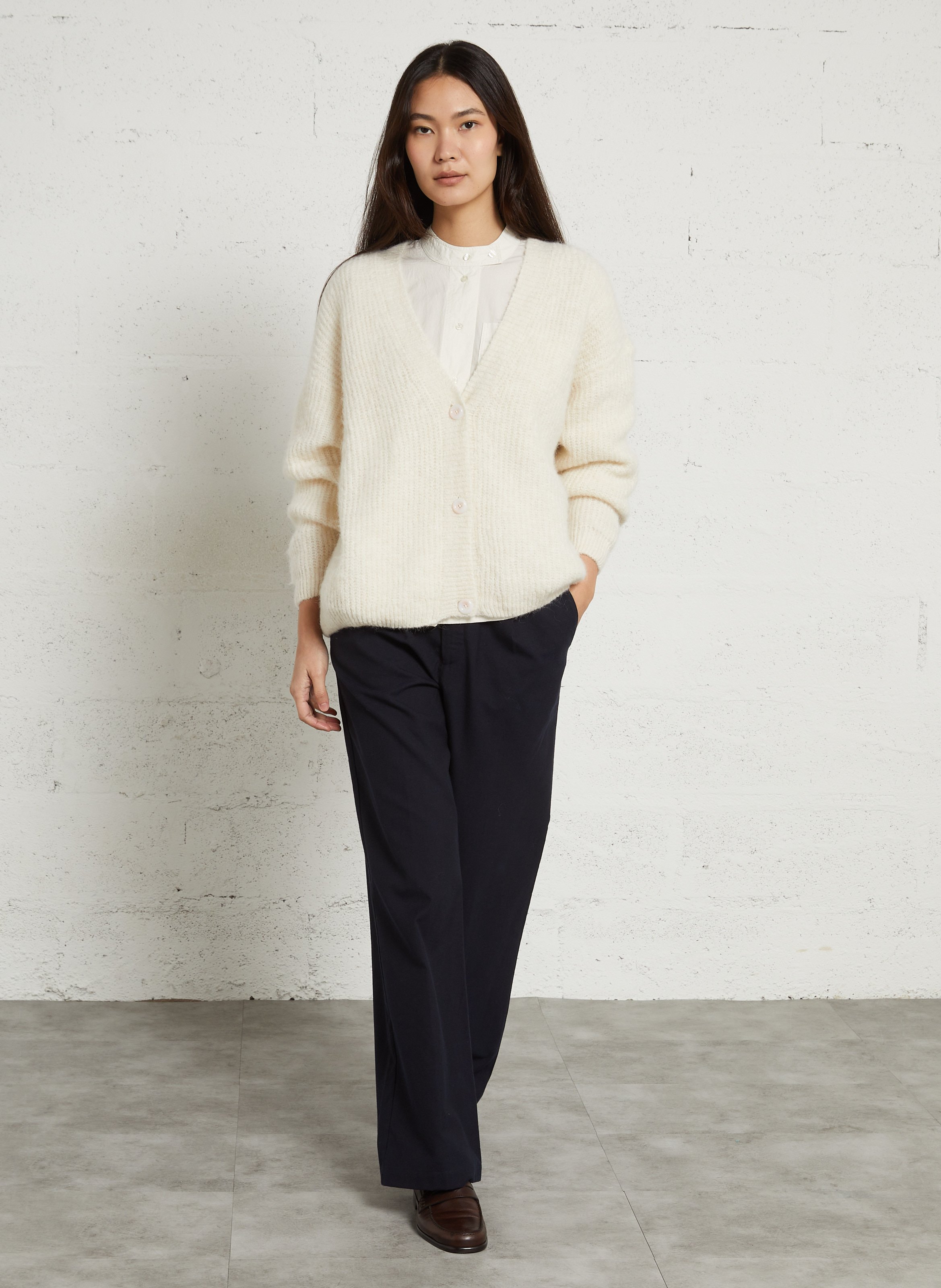 Gilet ample col v en maille mélangée east AMERICAN VINTAGE Beige