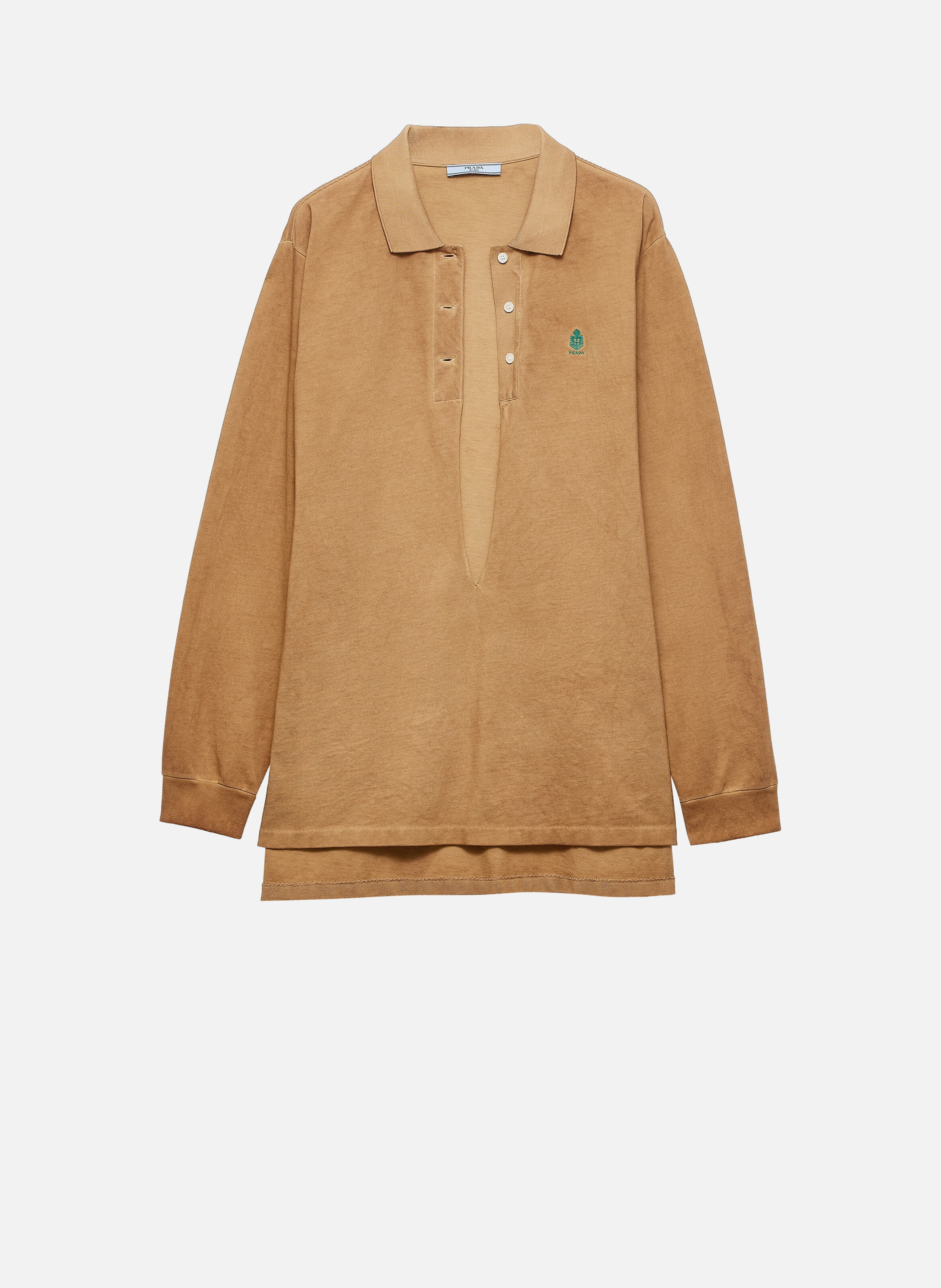 Polo en coton piqué à manches longues PRADA Beige