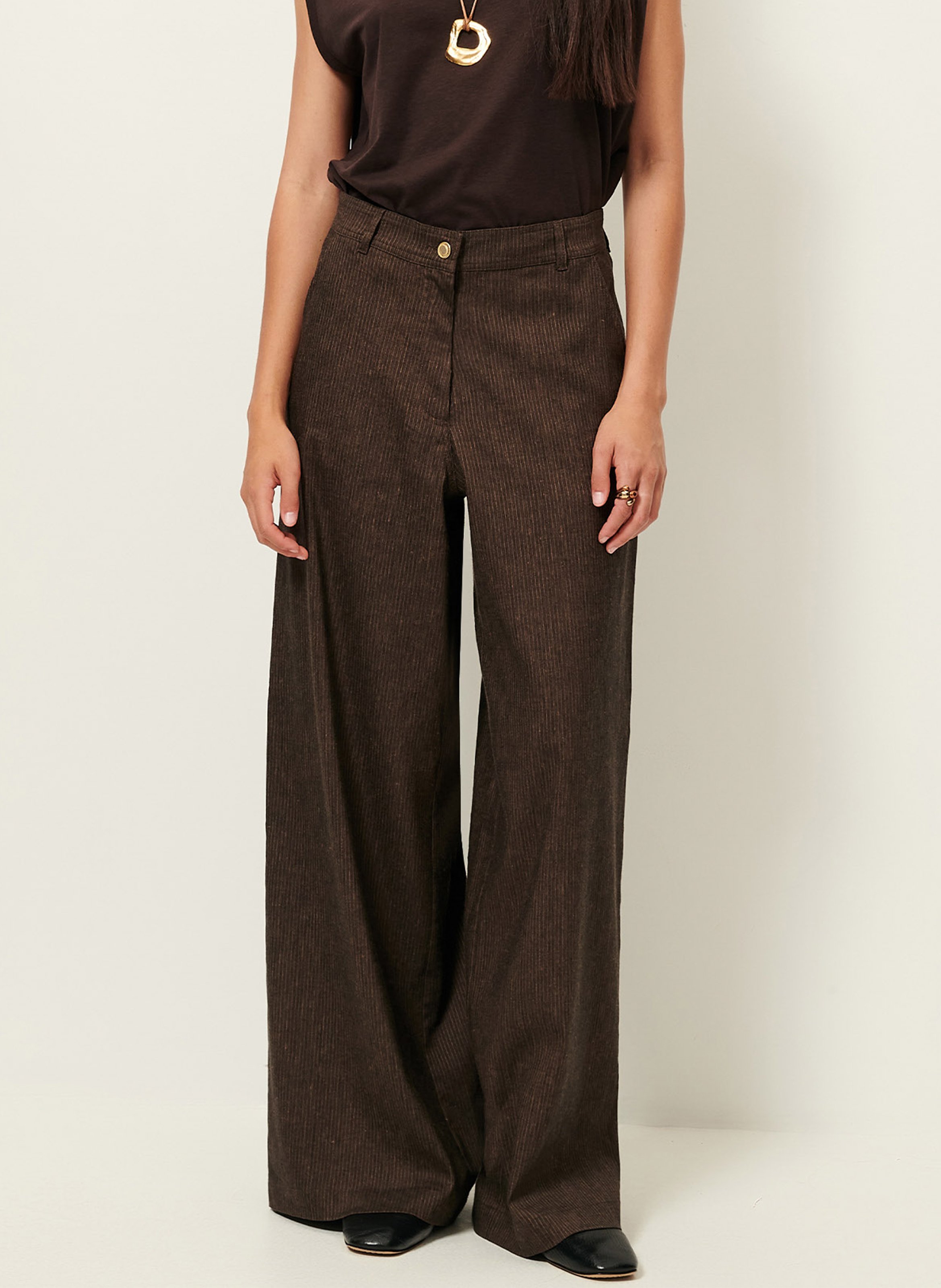 Pantalon large en lin mélangé dasum SESSUN Marron