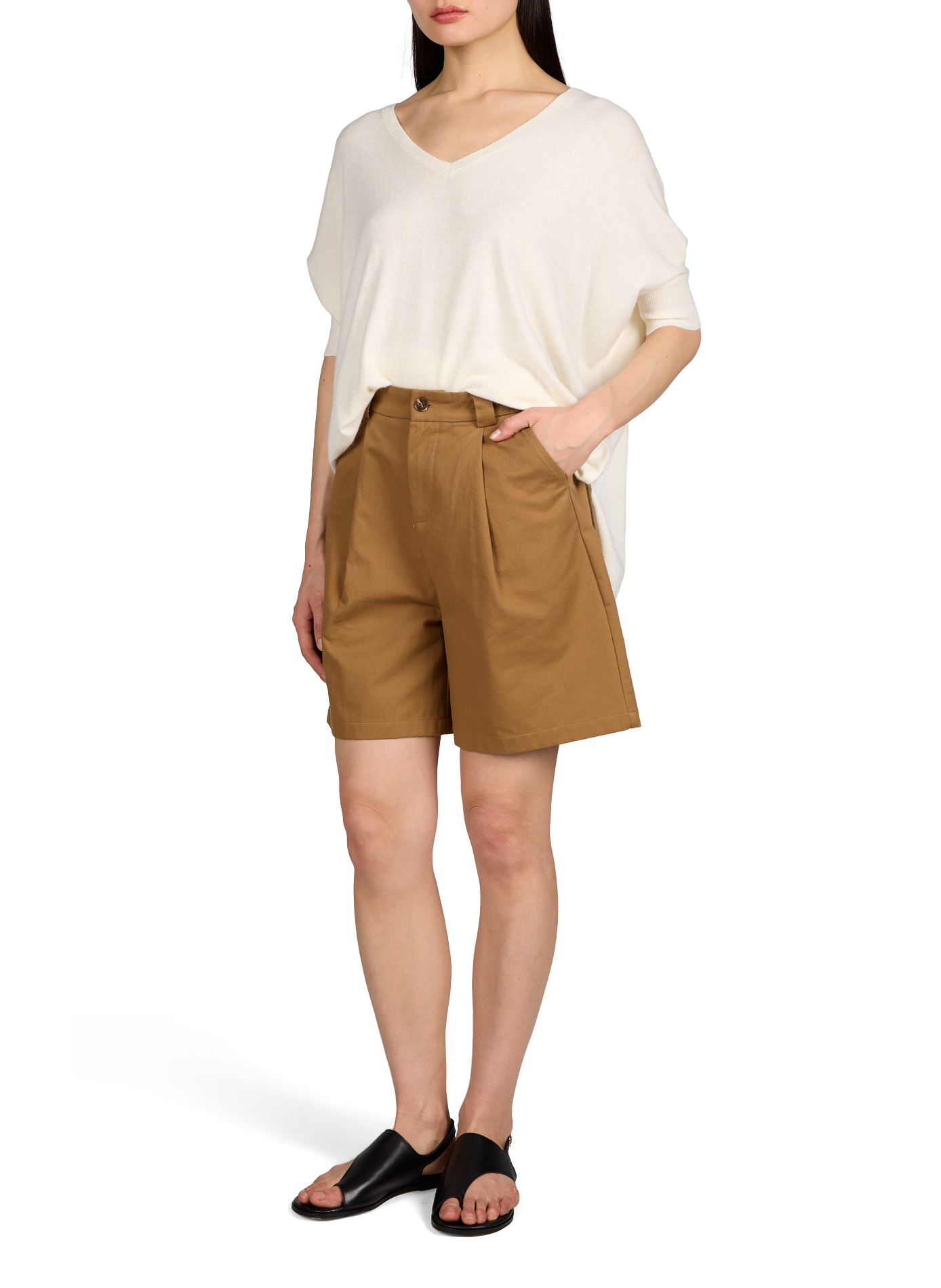 Pull Laurina col V à manches courtes ARTLOVE Beige