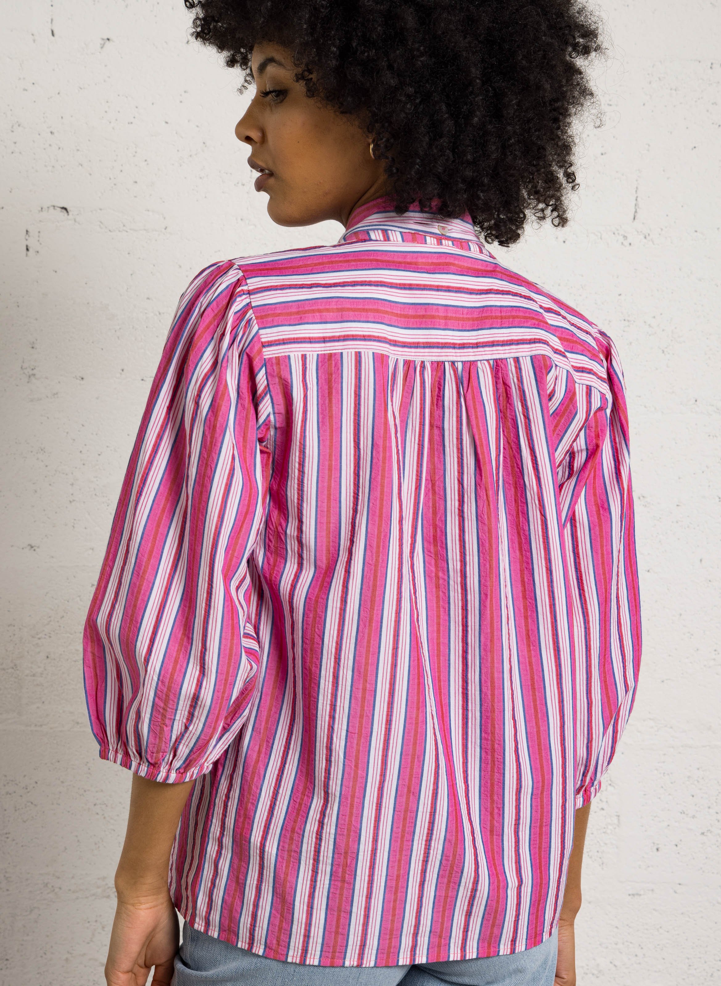 Blouse à rayures col rond domitille Rose