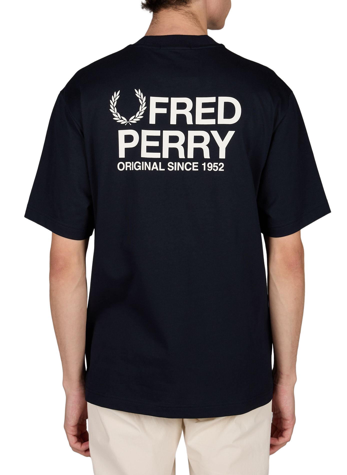 Round neck T-shirt with logo on the back in cotton. FRED PERRY Blue