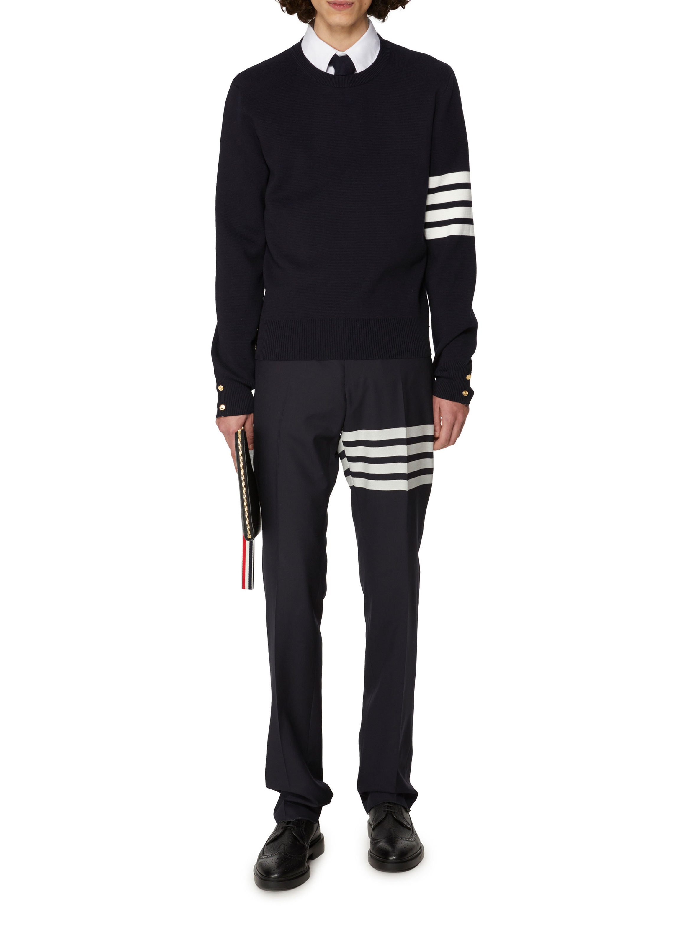 Pull Milano Stitch 4-Bar en coton THOM BROWNE Bleu