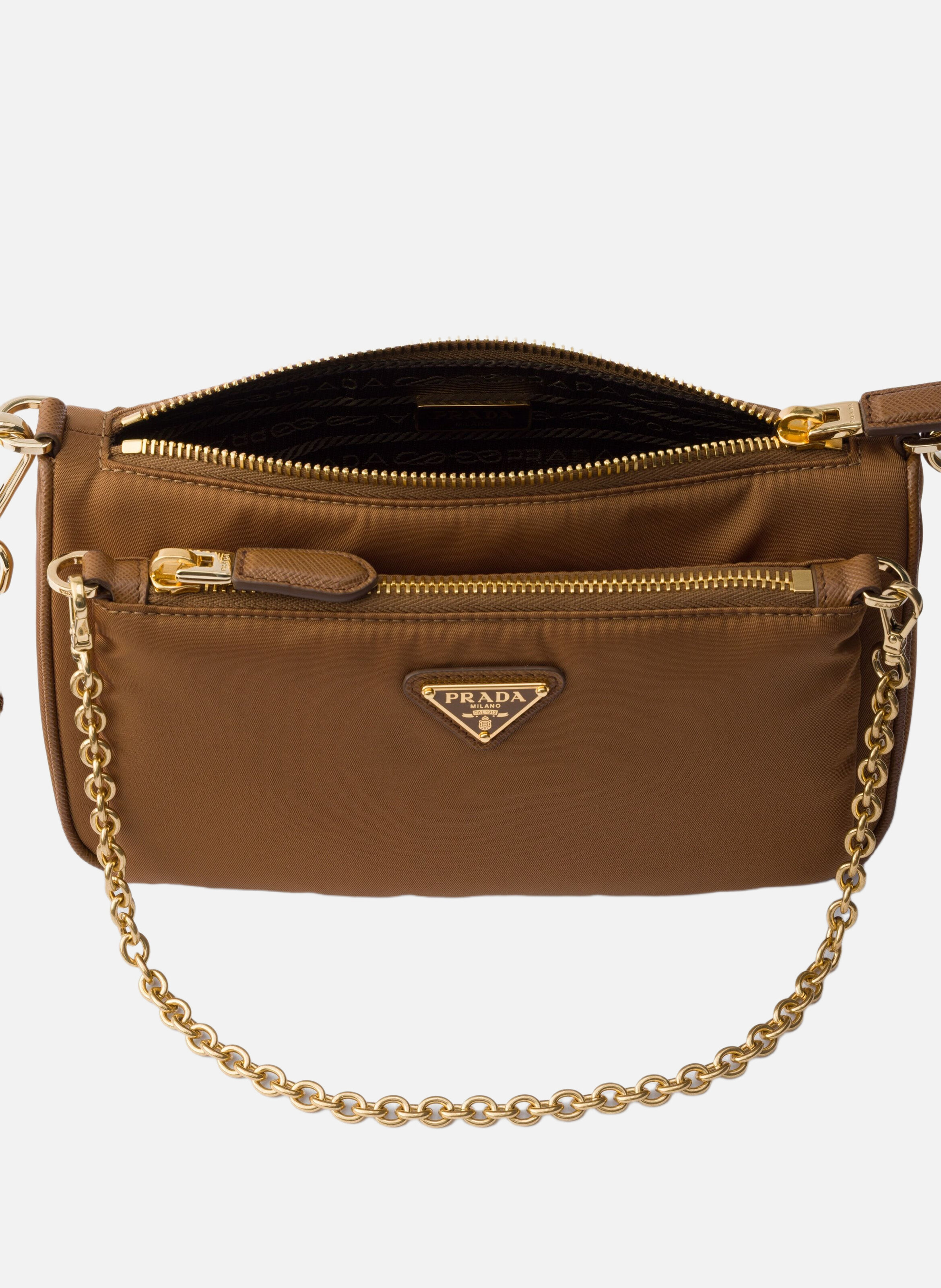 Mini sac porté épaule en re-nylon et cuir saffiano PRADA Marron