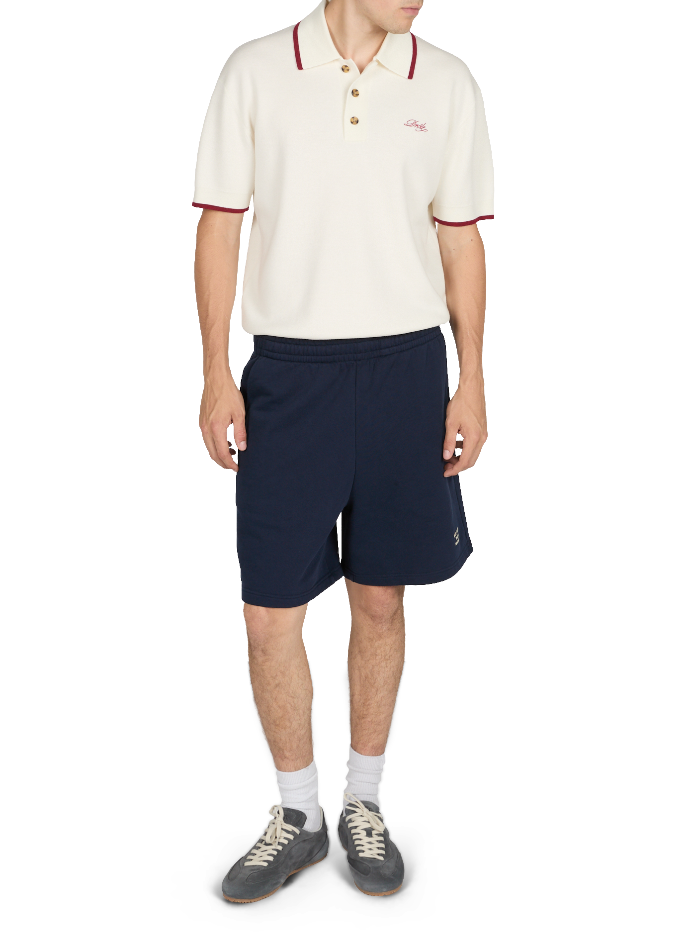 Polo with contrasting edges and embroidered logo in merino wool DROLE DE MONSIEUR White