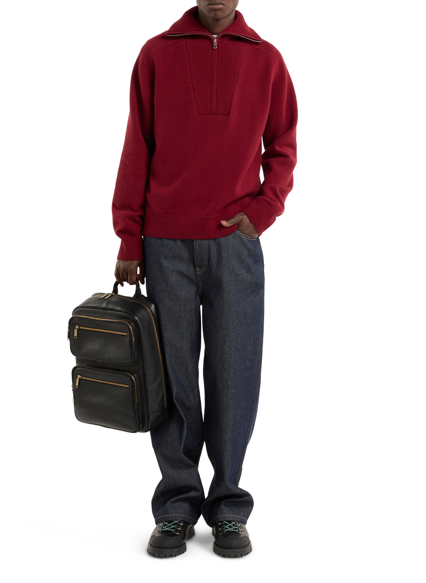 Grained Leather Backpack with Multiple Pockets SAISON 1865 Black
