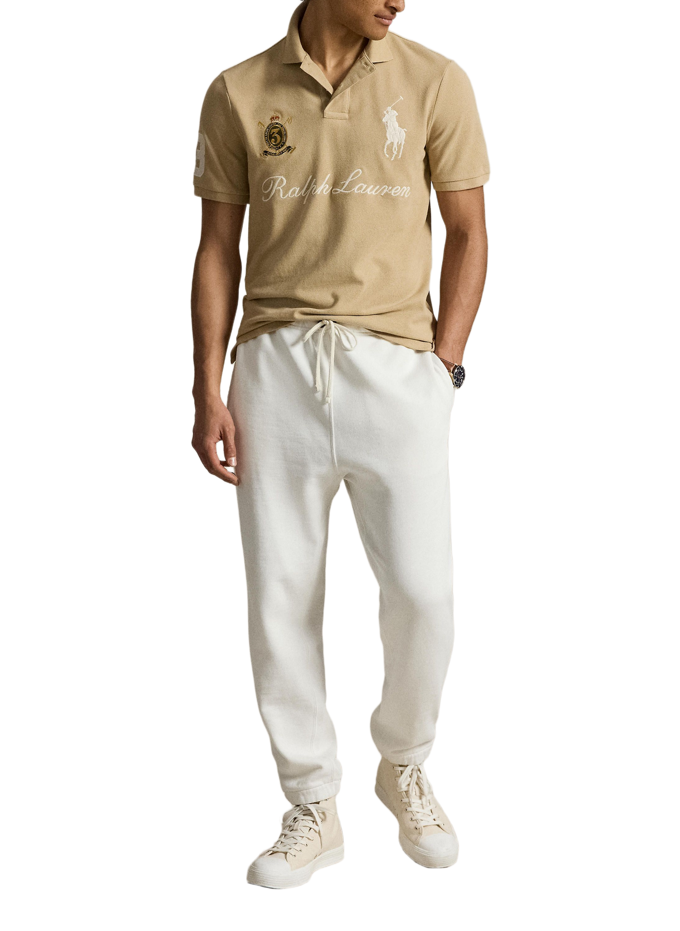 Piqué polo with embroidered logo. POLO RALPH LAUREN Beige