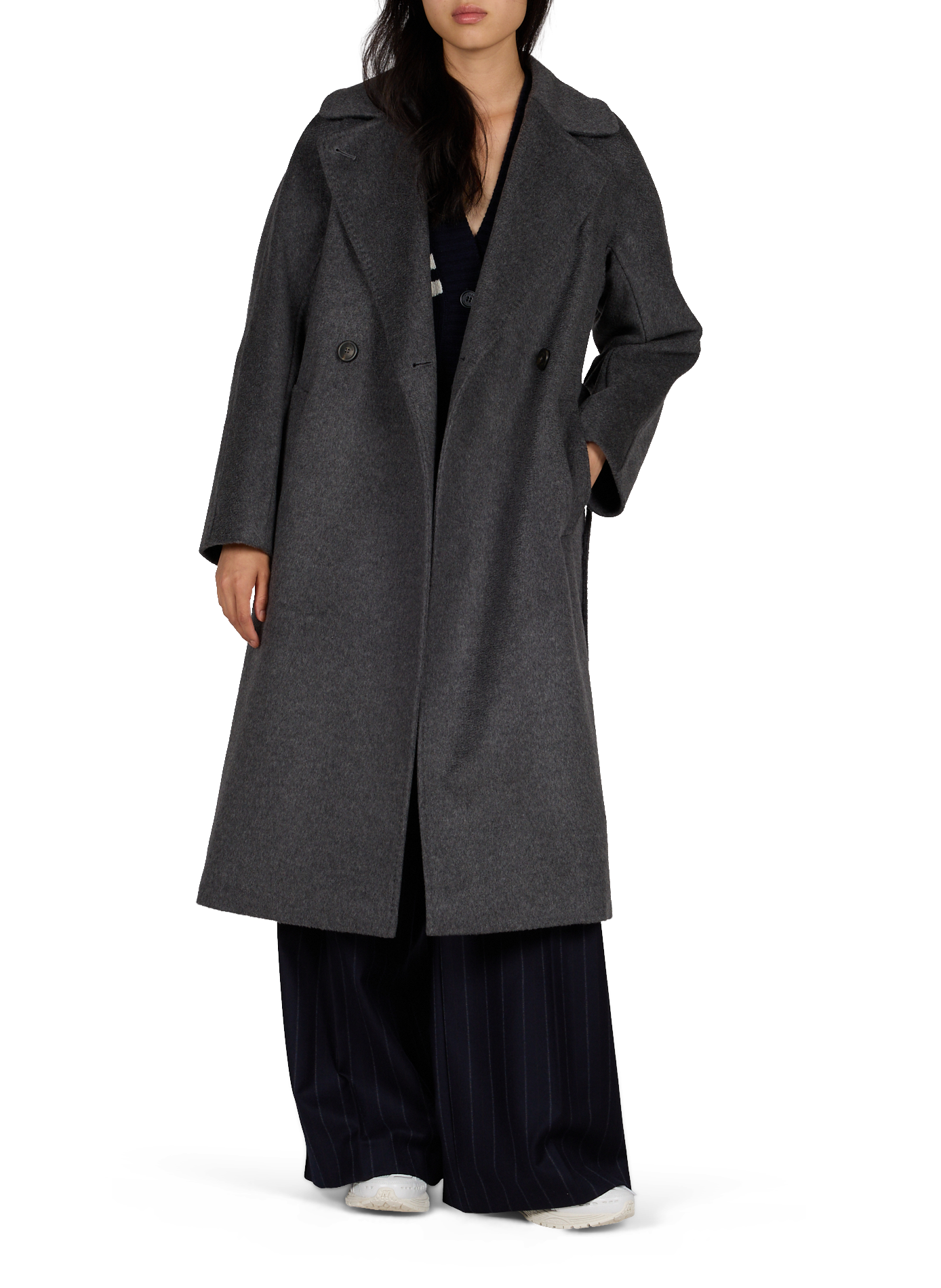 Lang wollen mantel met ceintuur MAX MARA WEEK END Grijs