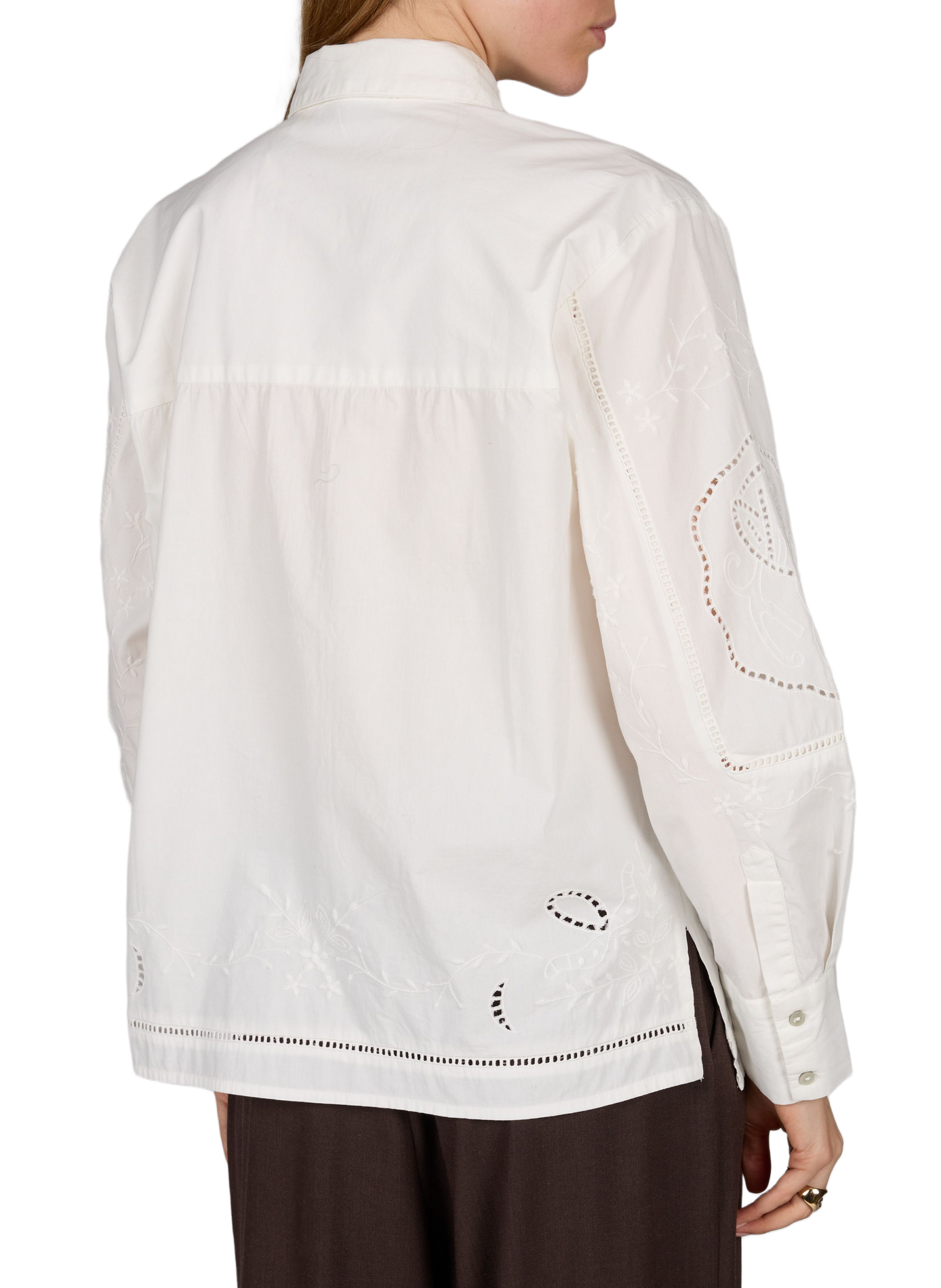 Weit geschnittene bestickte Baumwollbluse Rounilda ROUGE EDIT Beige