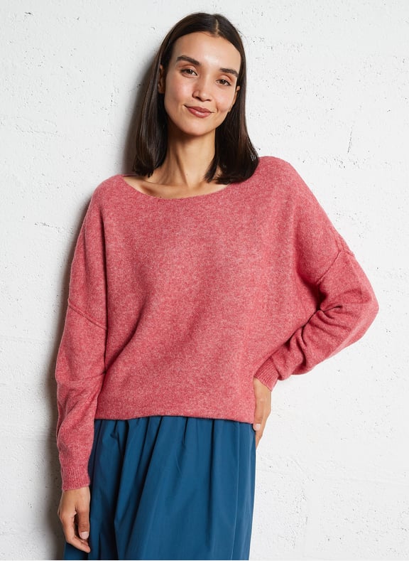Pull ample à col bateau en maille duveteuse damsville Rose by AMERICAN VINTAGE AMERICAN VINTAGE Pull ample à col bateau en maille duveteuse damsville Rose