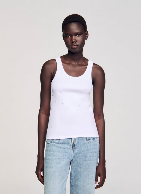Débardeur strassé en coton Blanc by SANDRO SANDRO Débardeur strassé en coton Blanc