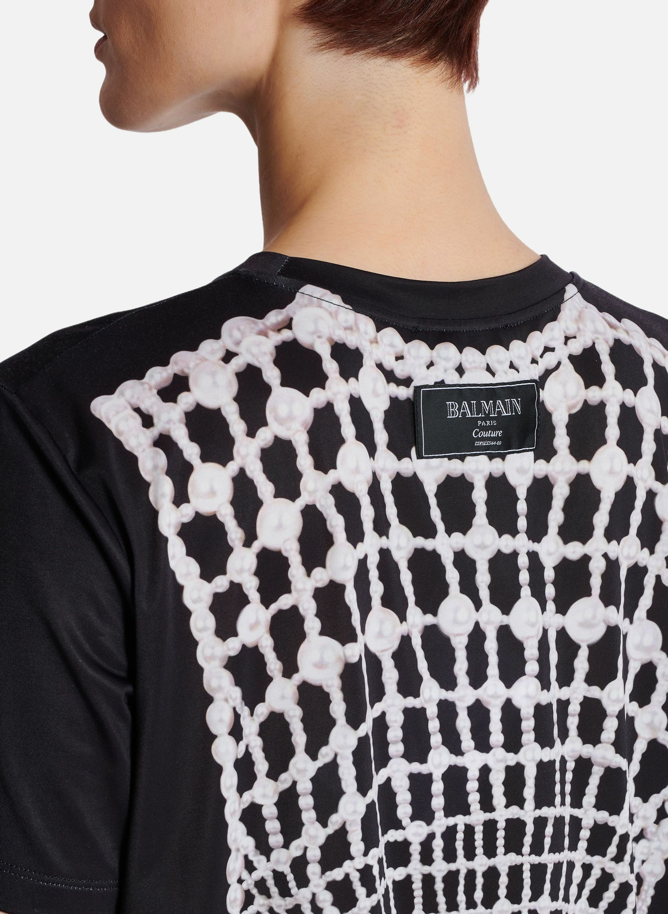 T-shirt fluide imprimé trompe-l'œil broderie BALMAIN Noir