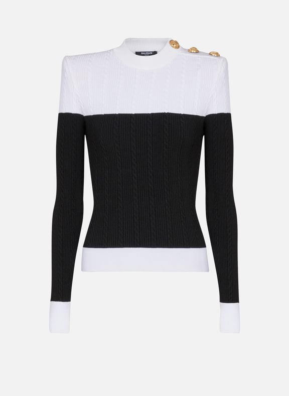 Top à manches longues en maille bicolore Noir by BALMAIN BALMAIN Top à manches longues en maille bicolore Noir