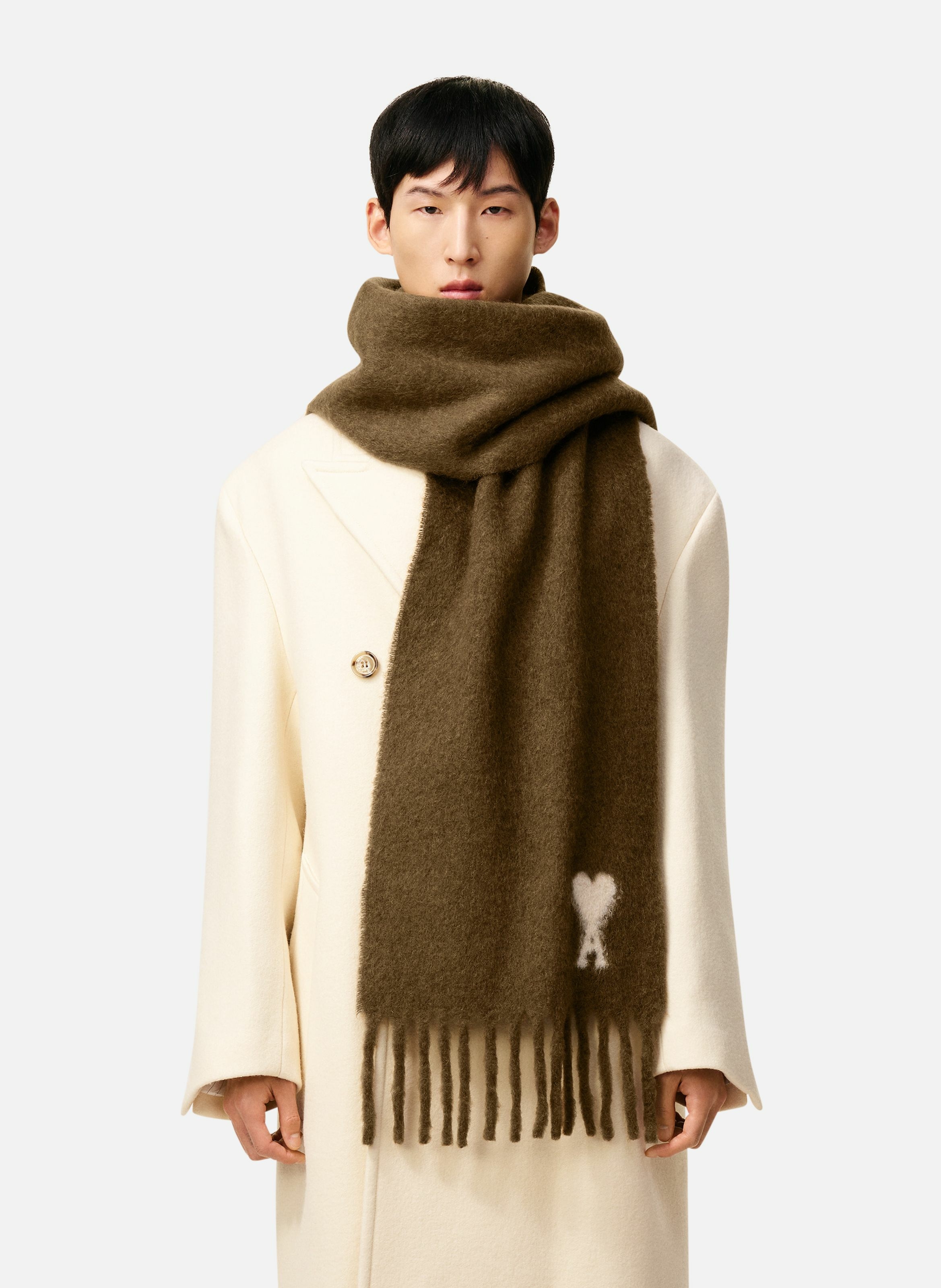 Echarpe ami de coeur en alpaga unisexe AMI PARIS Marron