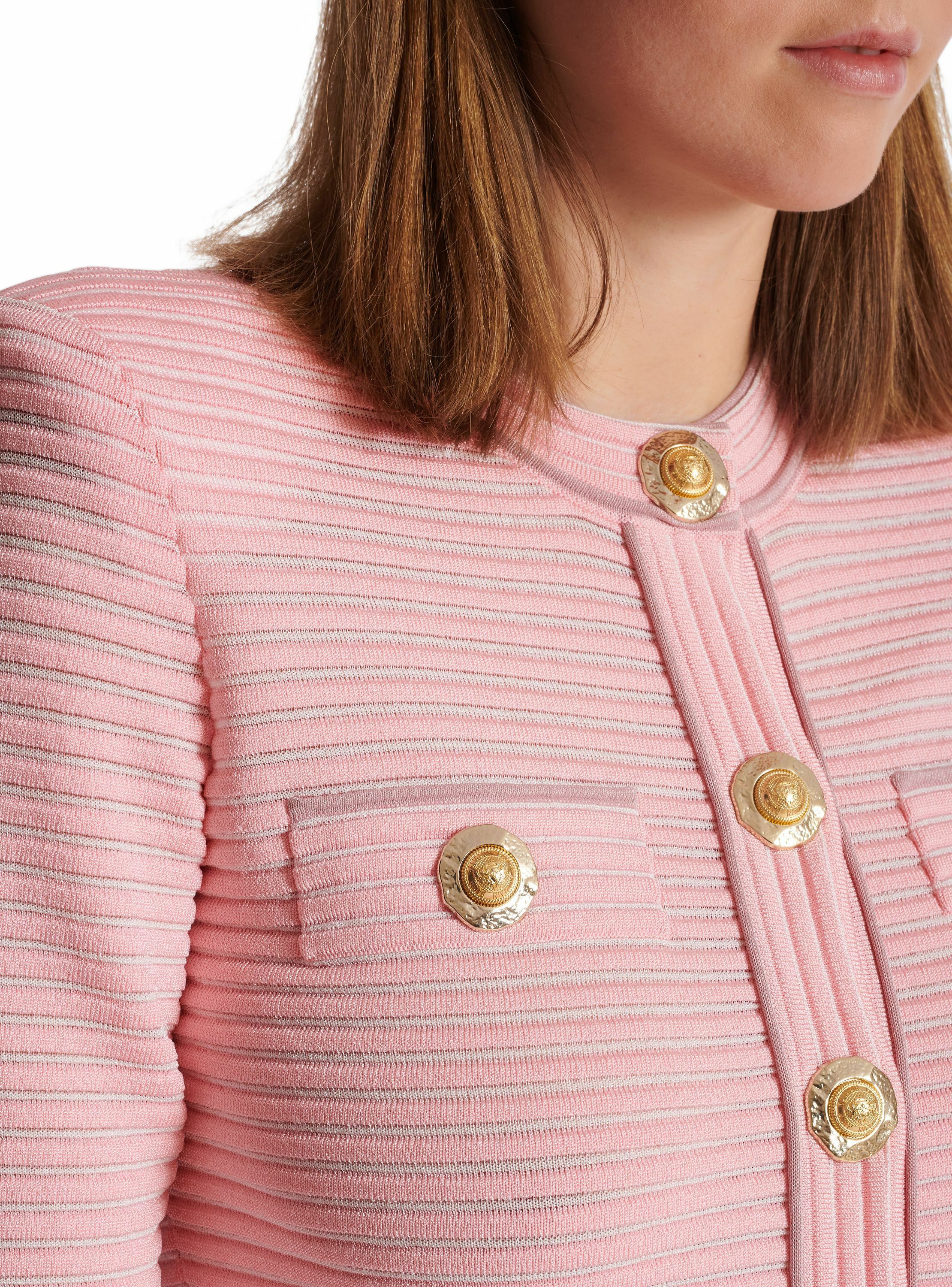 Cardigan à manches longues en maille reliefée BALMAIN Rose