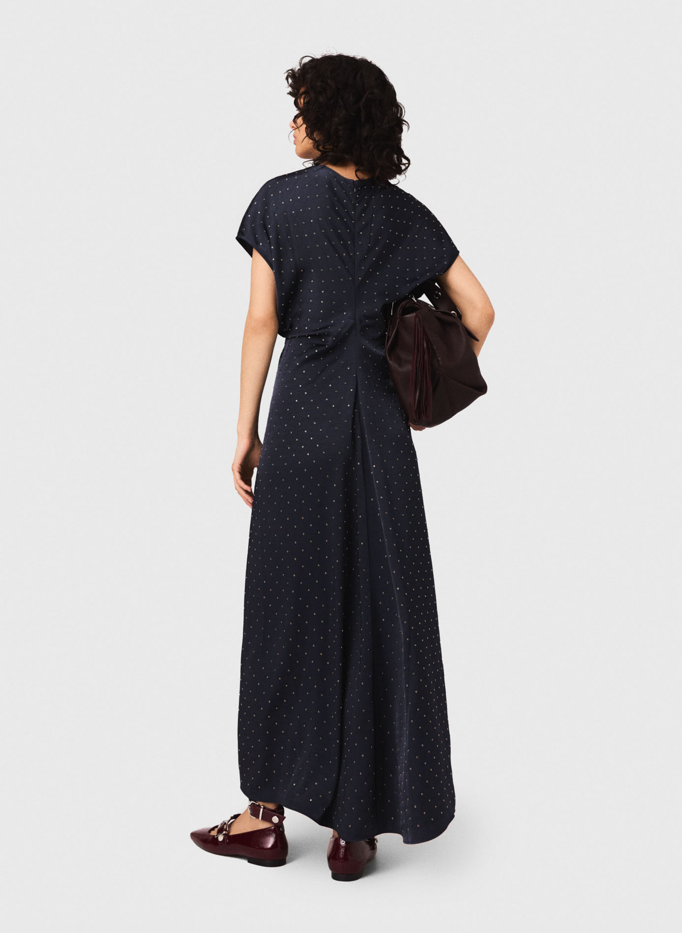 Robe longue col v à oeillets Bleu