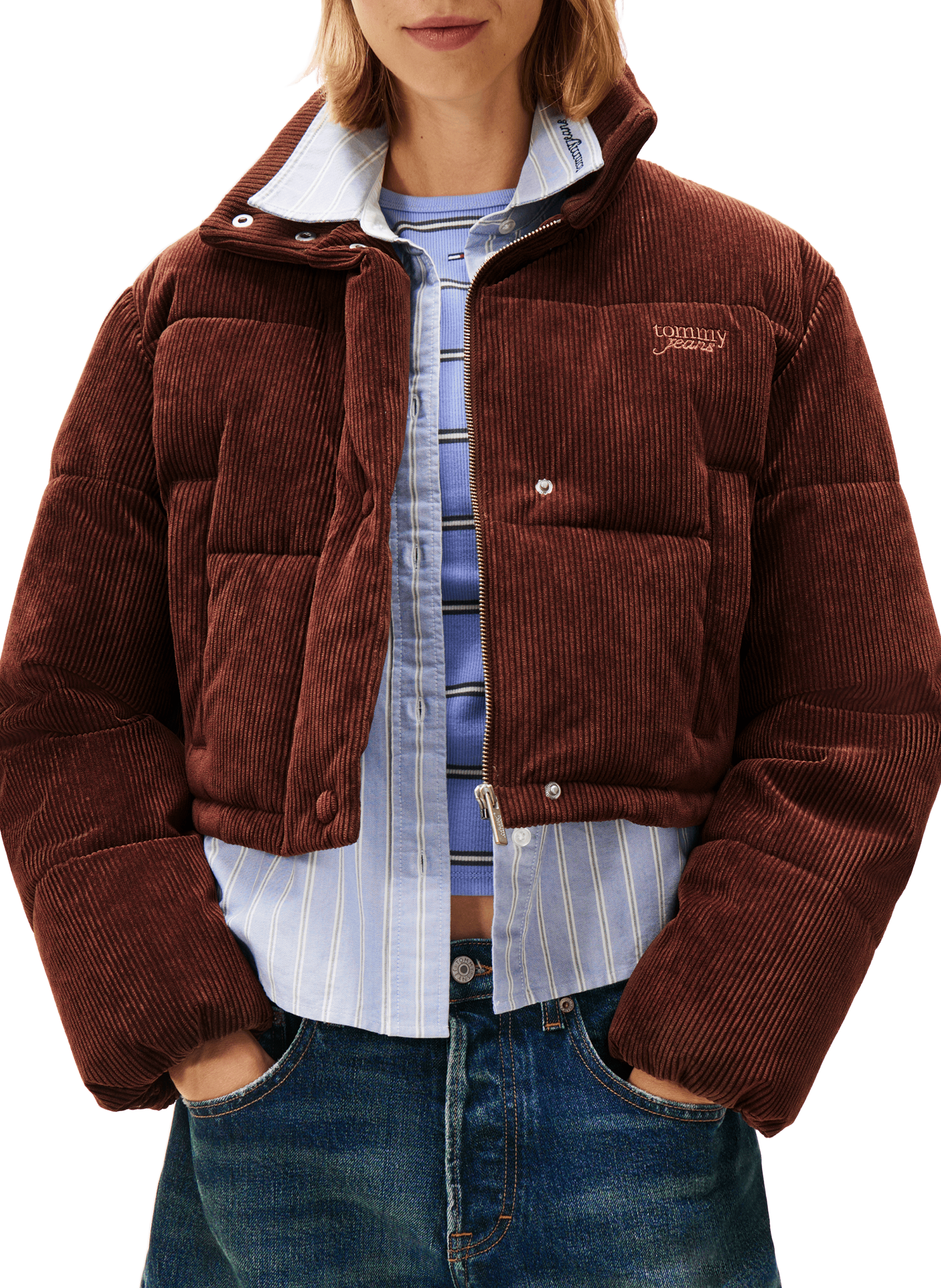 TOMMY HILFIGER Doudoune col montant en velours côtelé Brown