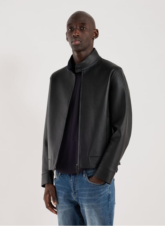 Blouson en cuir d'agneau Noir by EMPORIO ARMANI EMPORIO ARMANI Blouson en cuir d'agneau Noir
