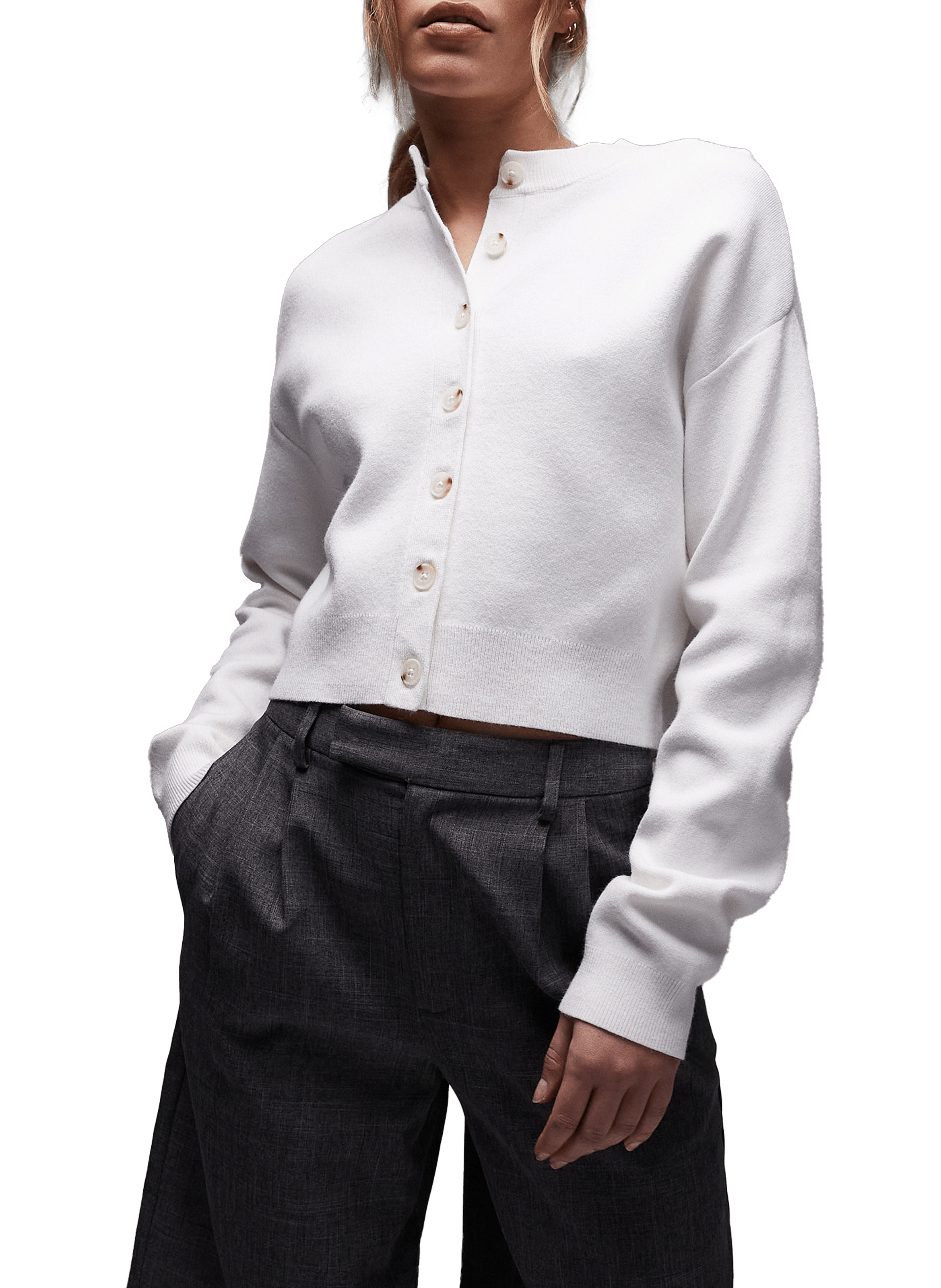 TOPSHOP Cardigan cintré encolure V Beige