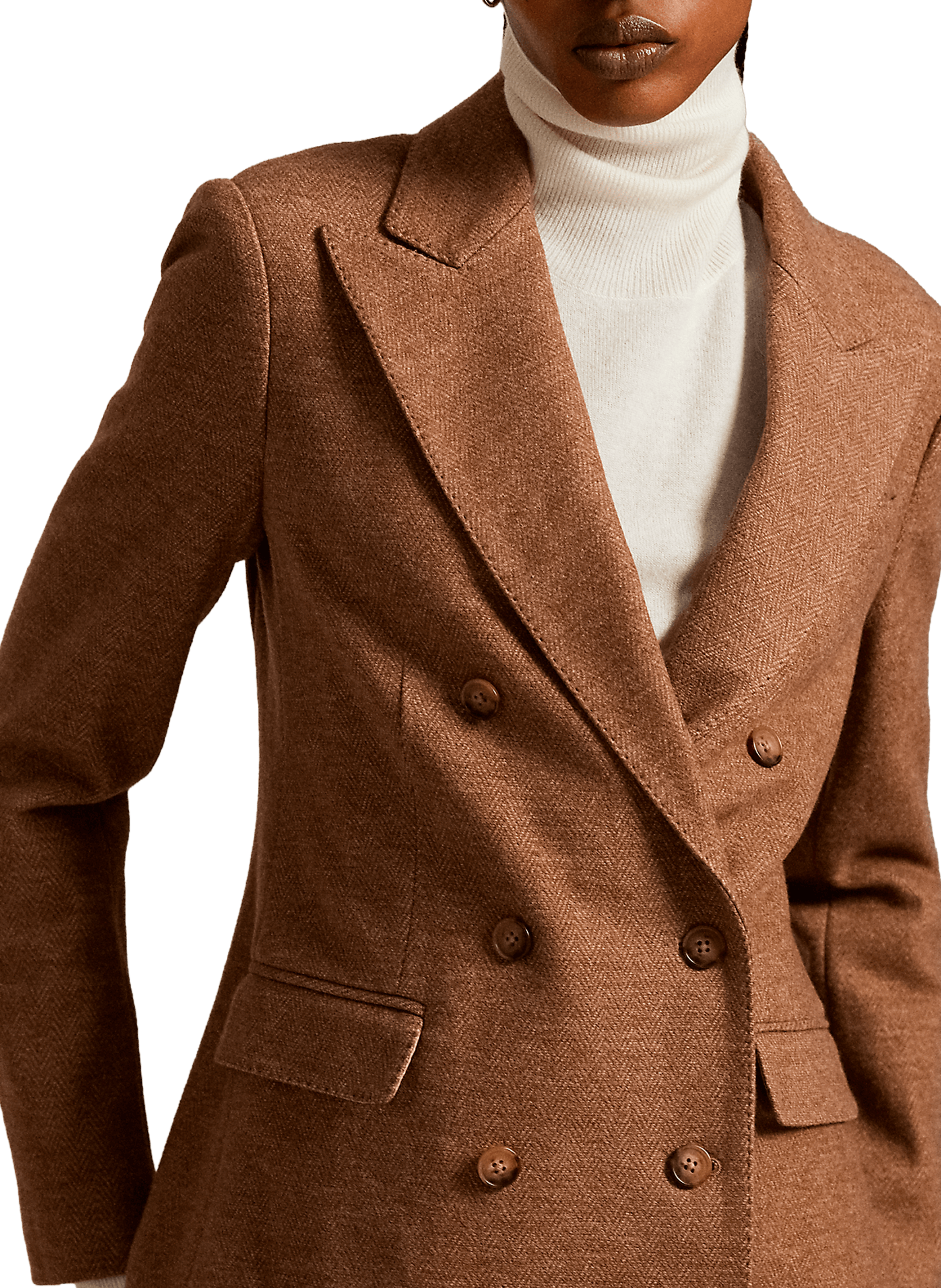Blazer col tailleur en laine et coton POLO RALPH LAUREN Marron