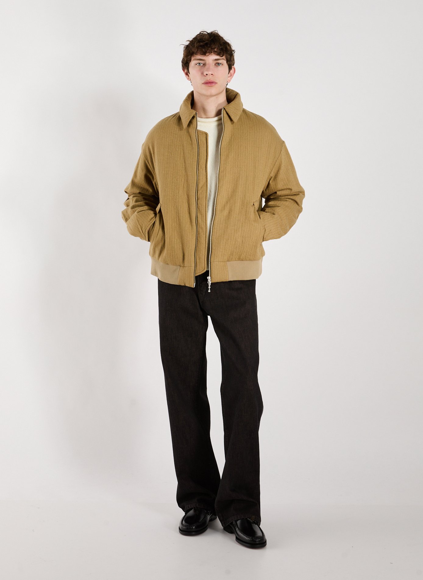 Bomber jacket with fine stripes in cotton and wool MERELY MADE Brown