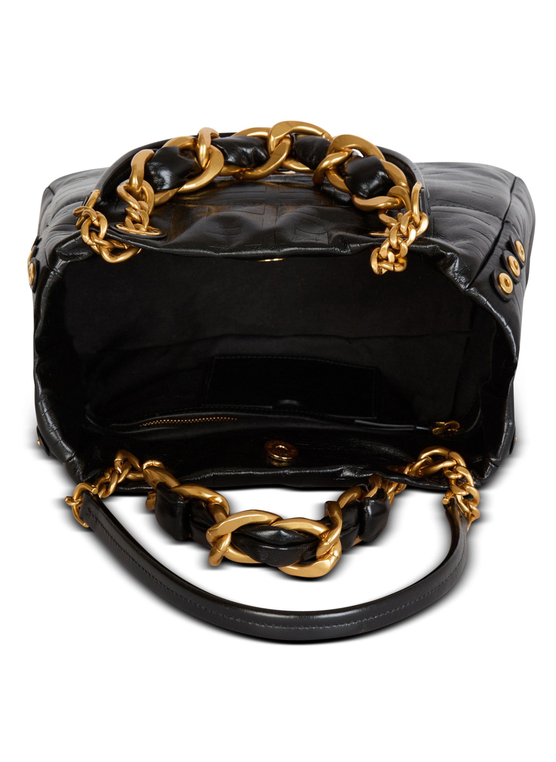 Sac cabas 1945 soft small en cuir de veau craquelé BALMAIN Noir