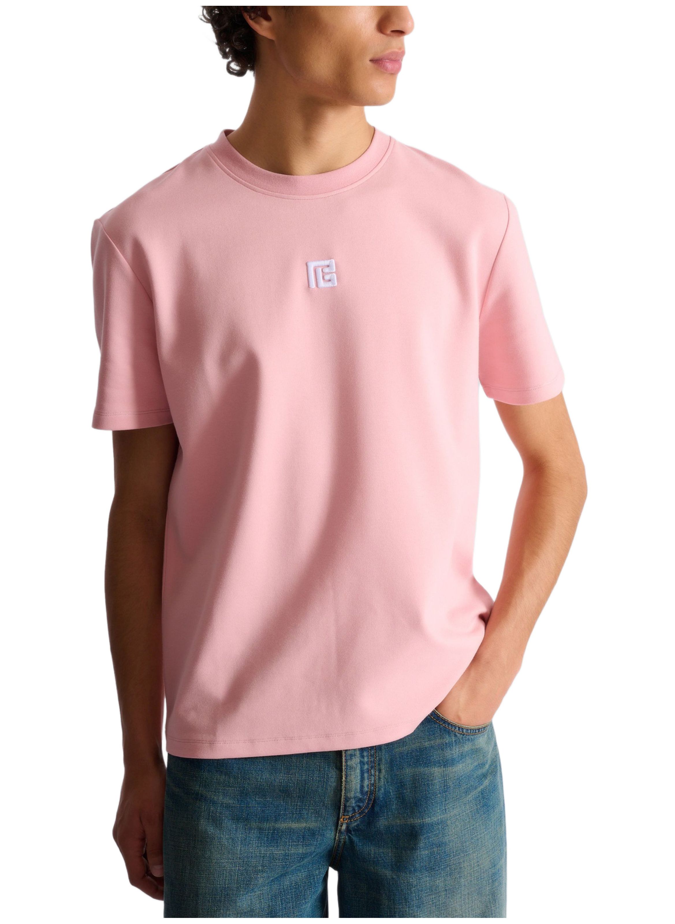 T-shirt avec logo brodé BALMAIN Rose