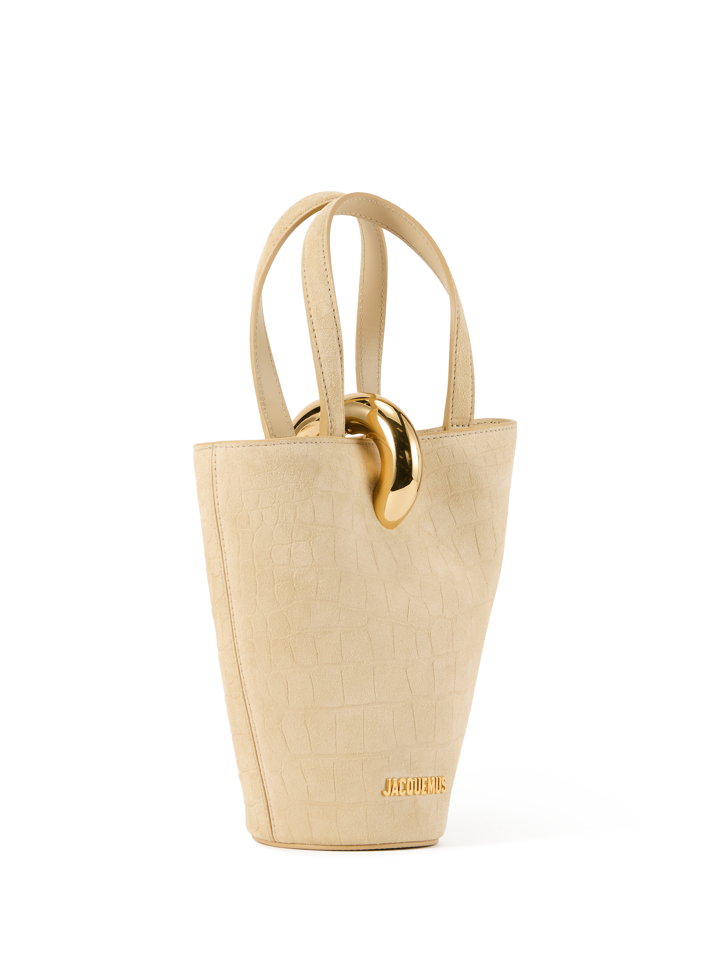 Le Petit Bambola croc-embossed suede leather bucket bag JACQUEMUS Beige