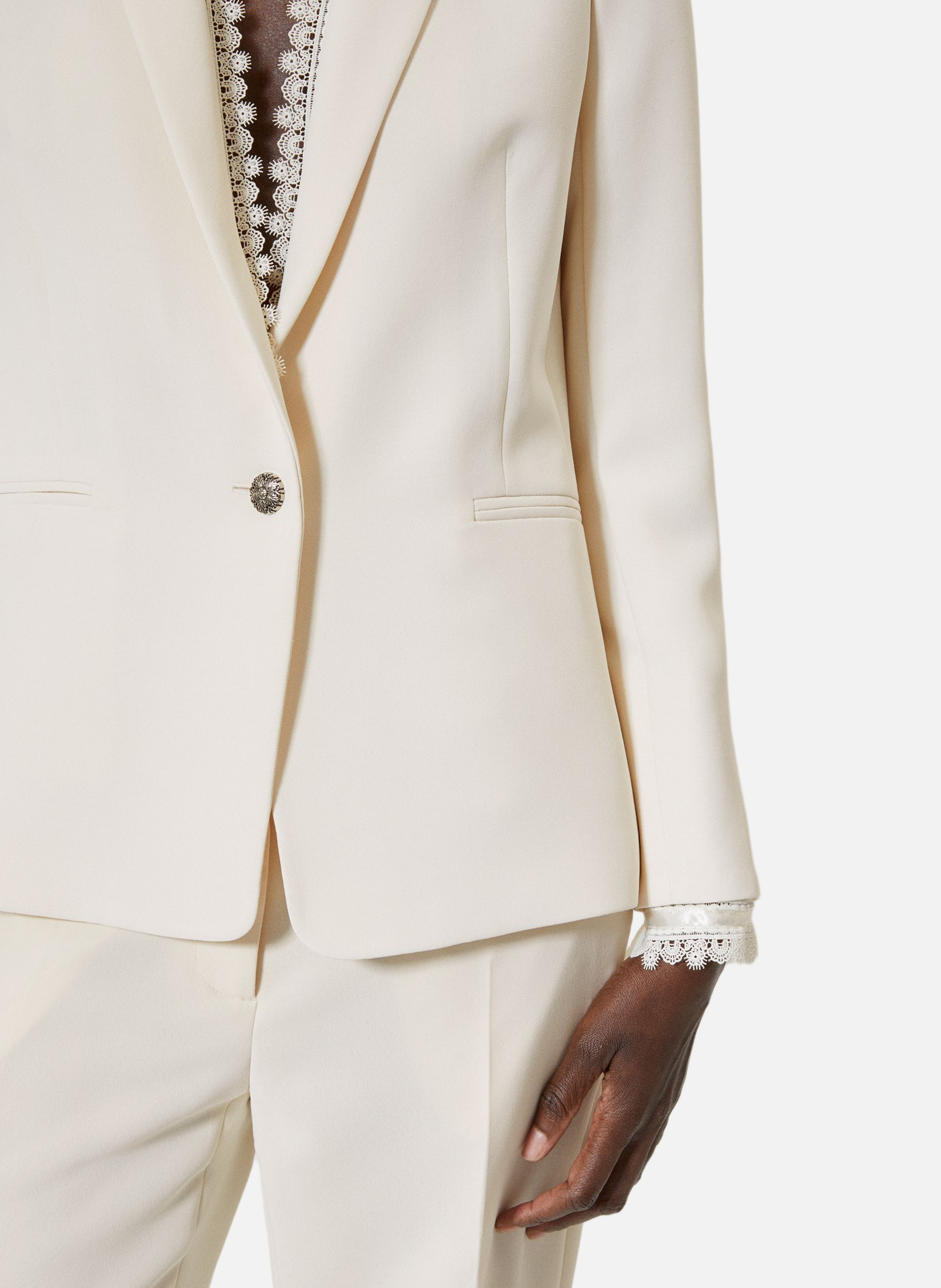 Veste tailleur avec bande dentelle THE KOOPLES Blanc