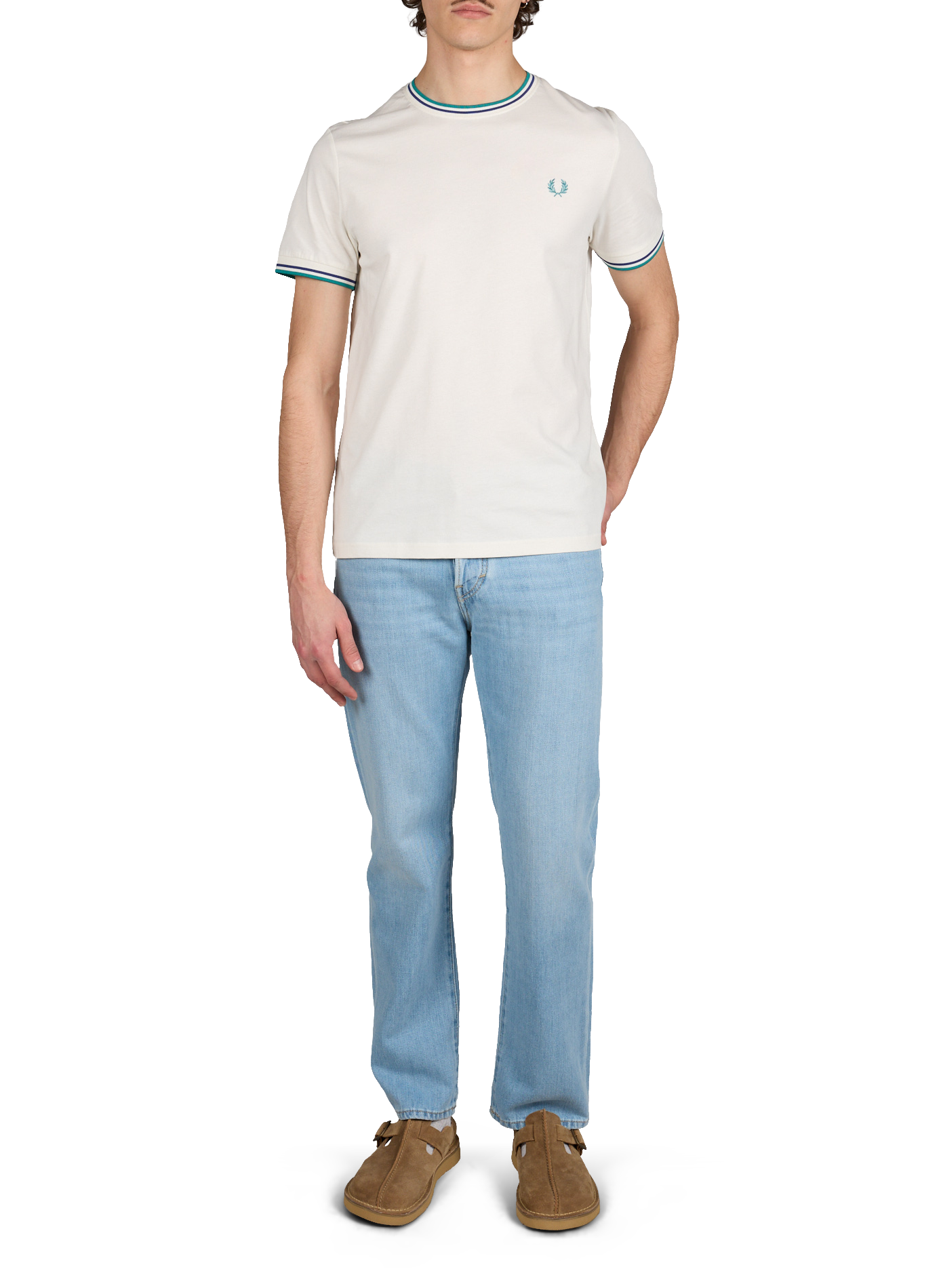 T-shirt uni à col rond en coton FRED PERRY Blanc