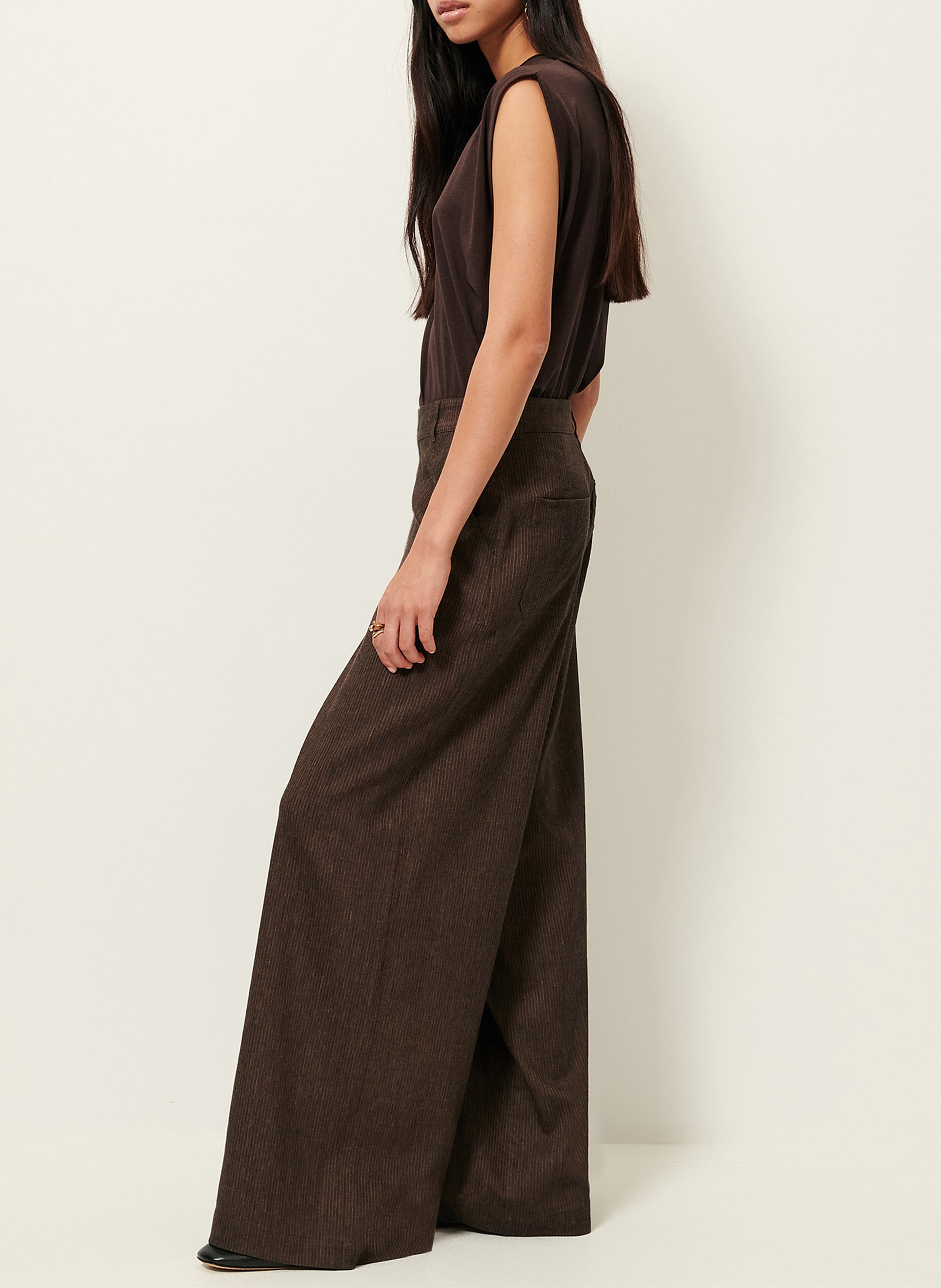 Pantalon large en lin mélangé dasum SESSUN Marron