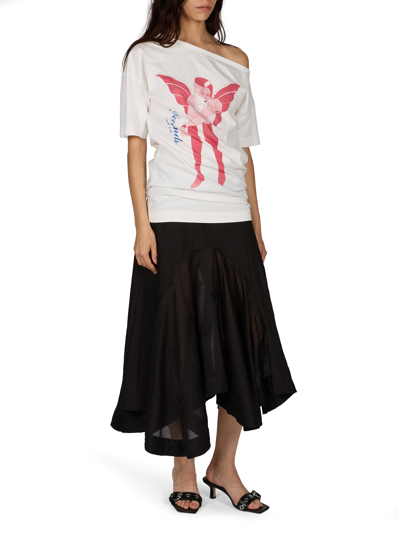Midi skirt with transparent panels and embroideries OUR LEGACY Black
