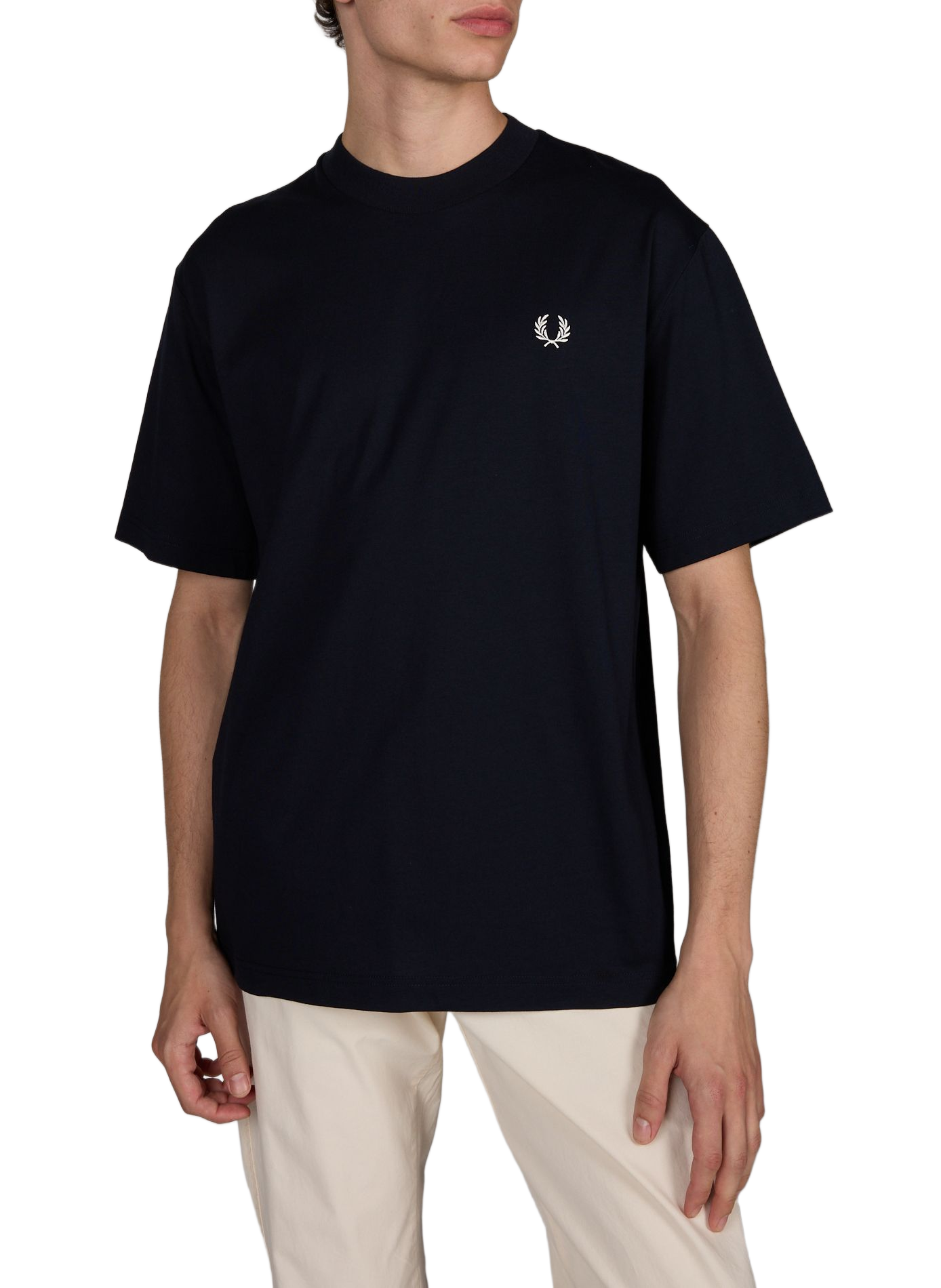 Round neck T-shirt with logo on the back in cotton. FRED PERRY Blue