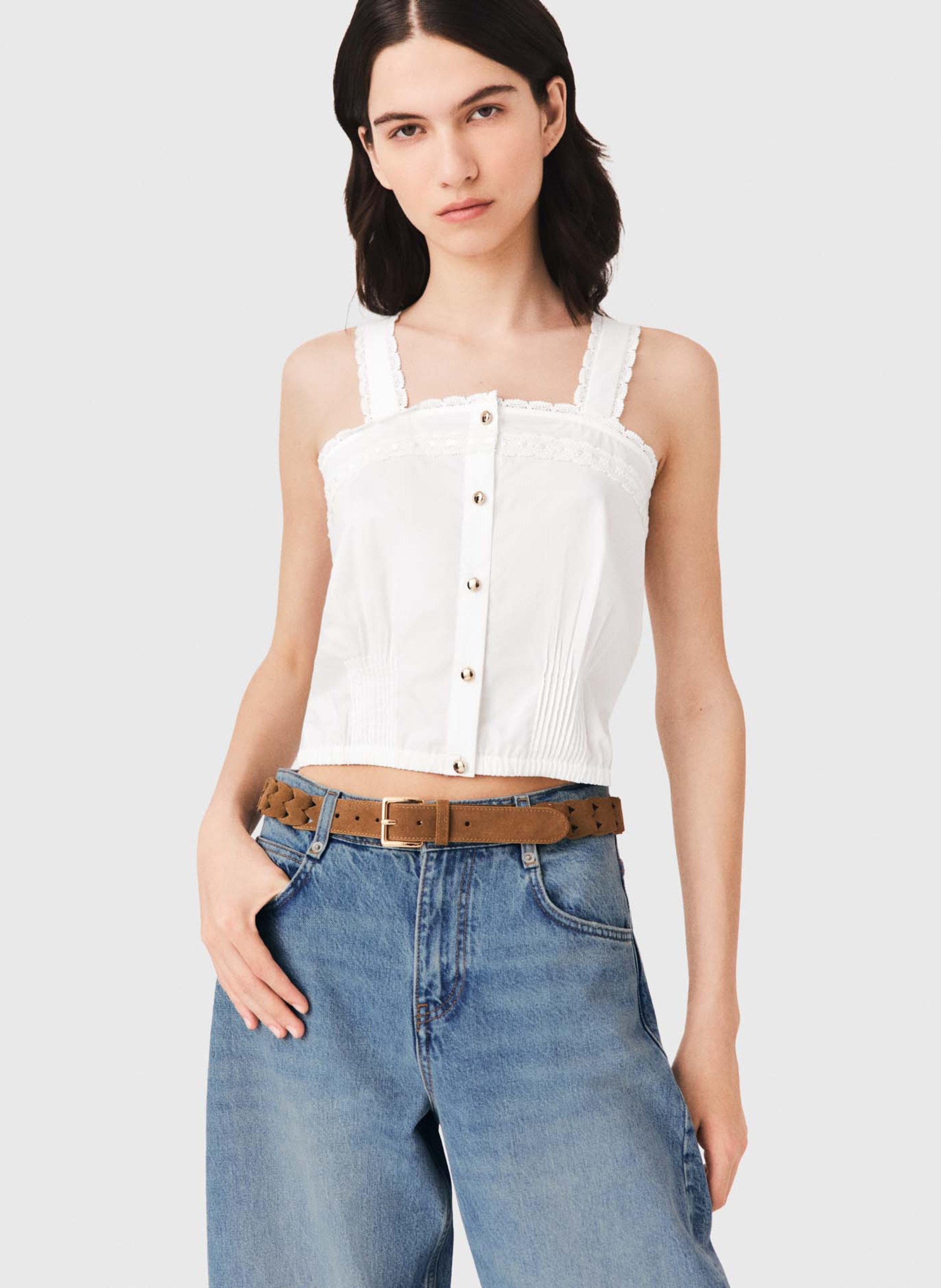Top droit en coton MAJE Blanc