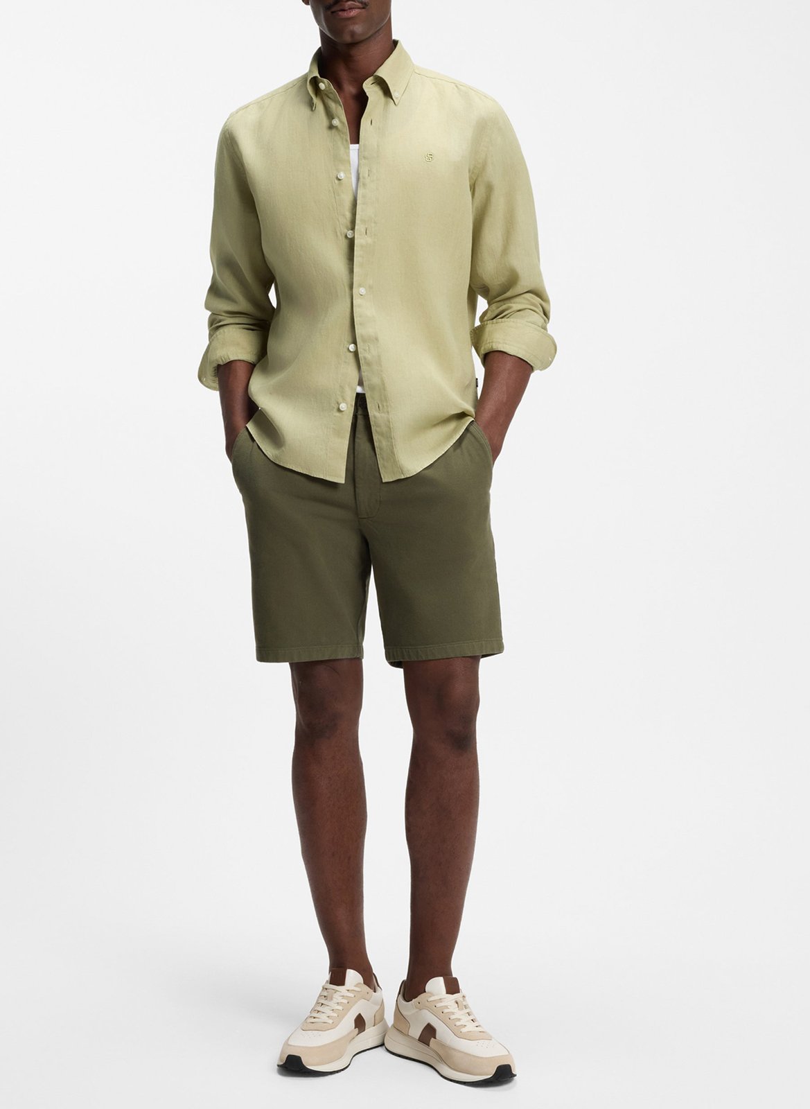 Chemise en lin col classique | Kaki BOSS Homme