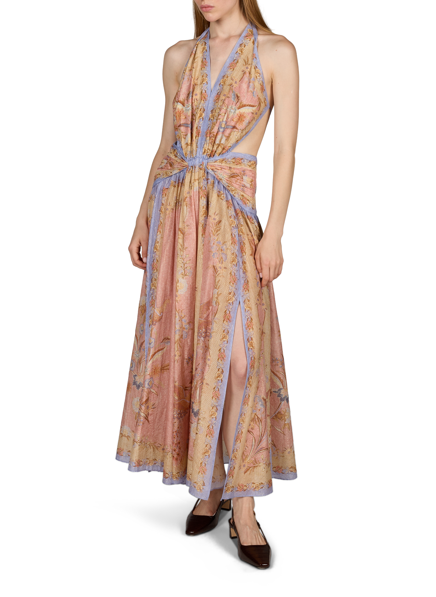 Ärmelloses Kleid mit Blumendruck aus Baumwolle und Seidenmischung ZIMMERMANN Rosa