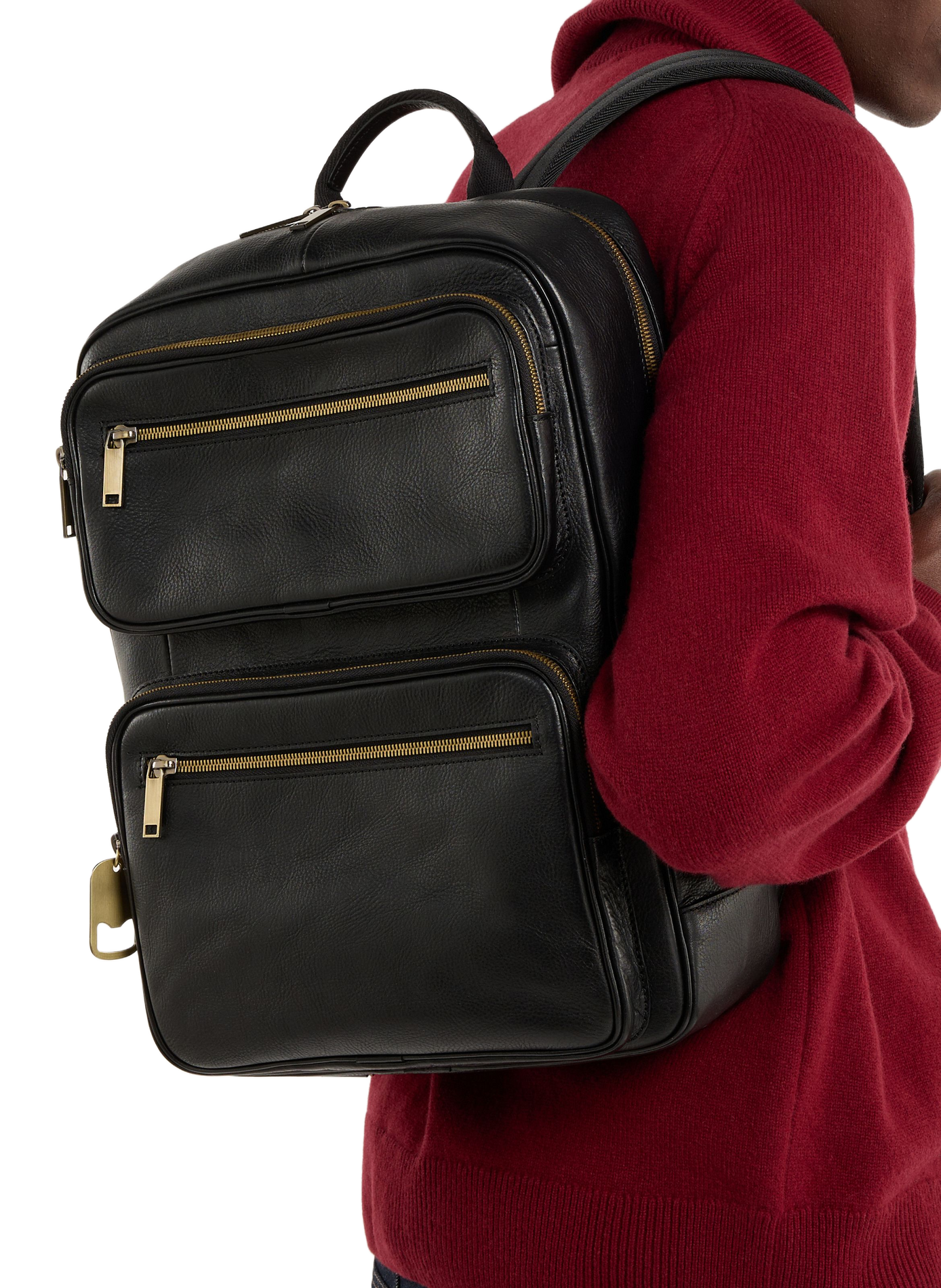 Grained Leather Backpack with Multiple Pockets SAISON 1865 Black