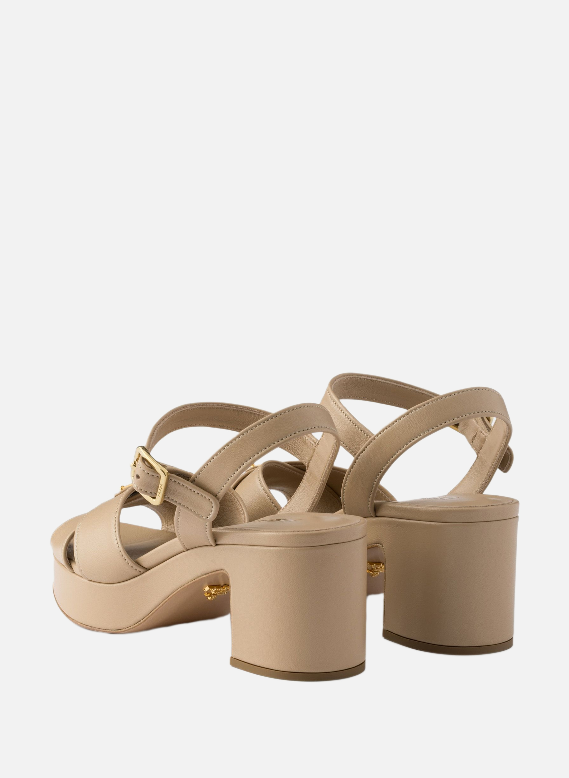 Sandales compensées en cuir nappa PRADA Beige