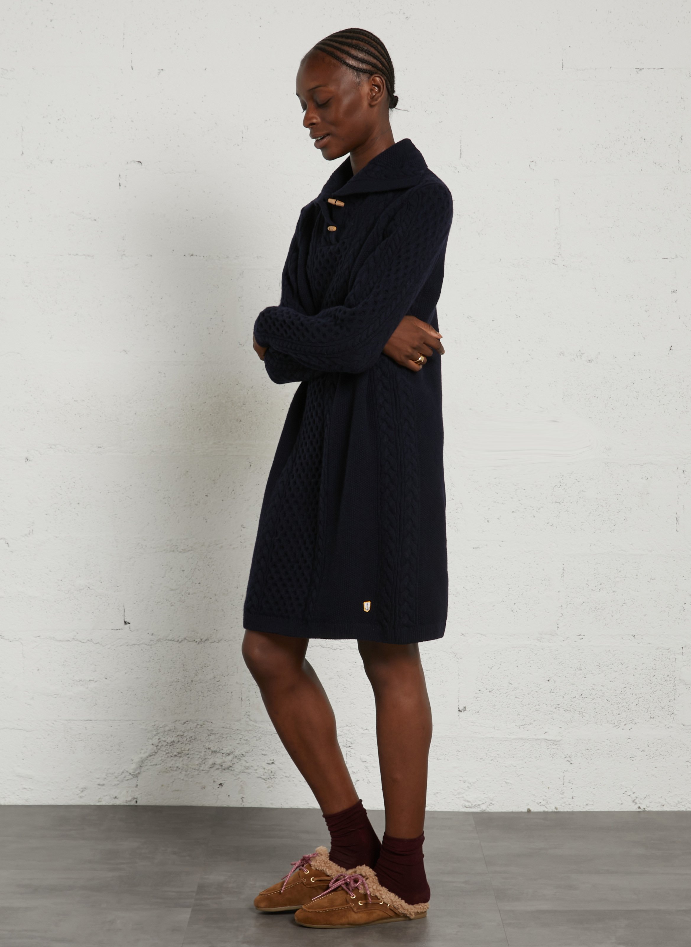 Midi jurk in ruime pasvorm van gemengde wol erfgoed ARMOR-LUX Blauw