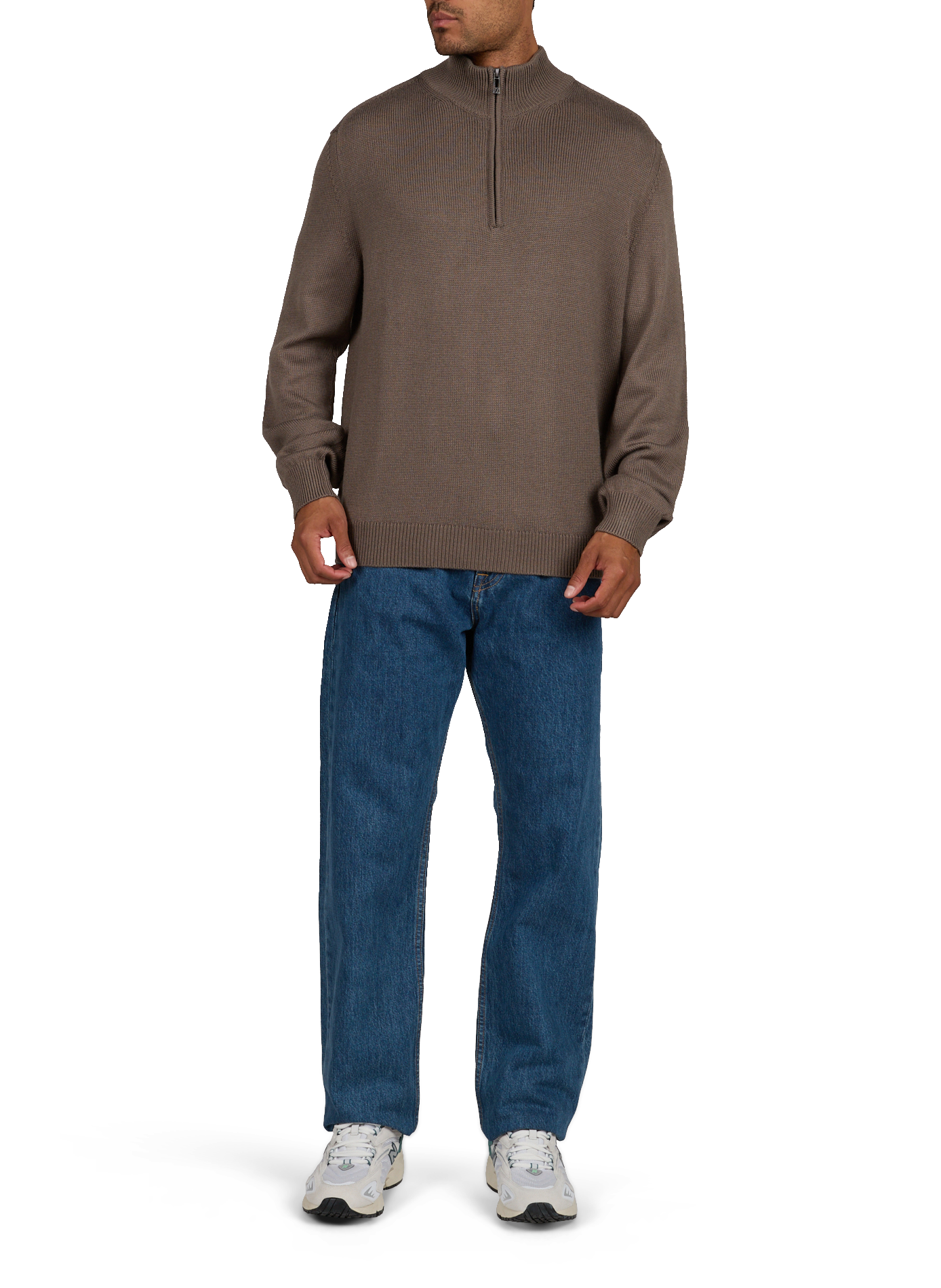 Straight fit cotton and wool blend zip-up collar sweater ARMANI EXCHANGE Beige