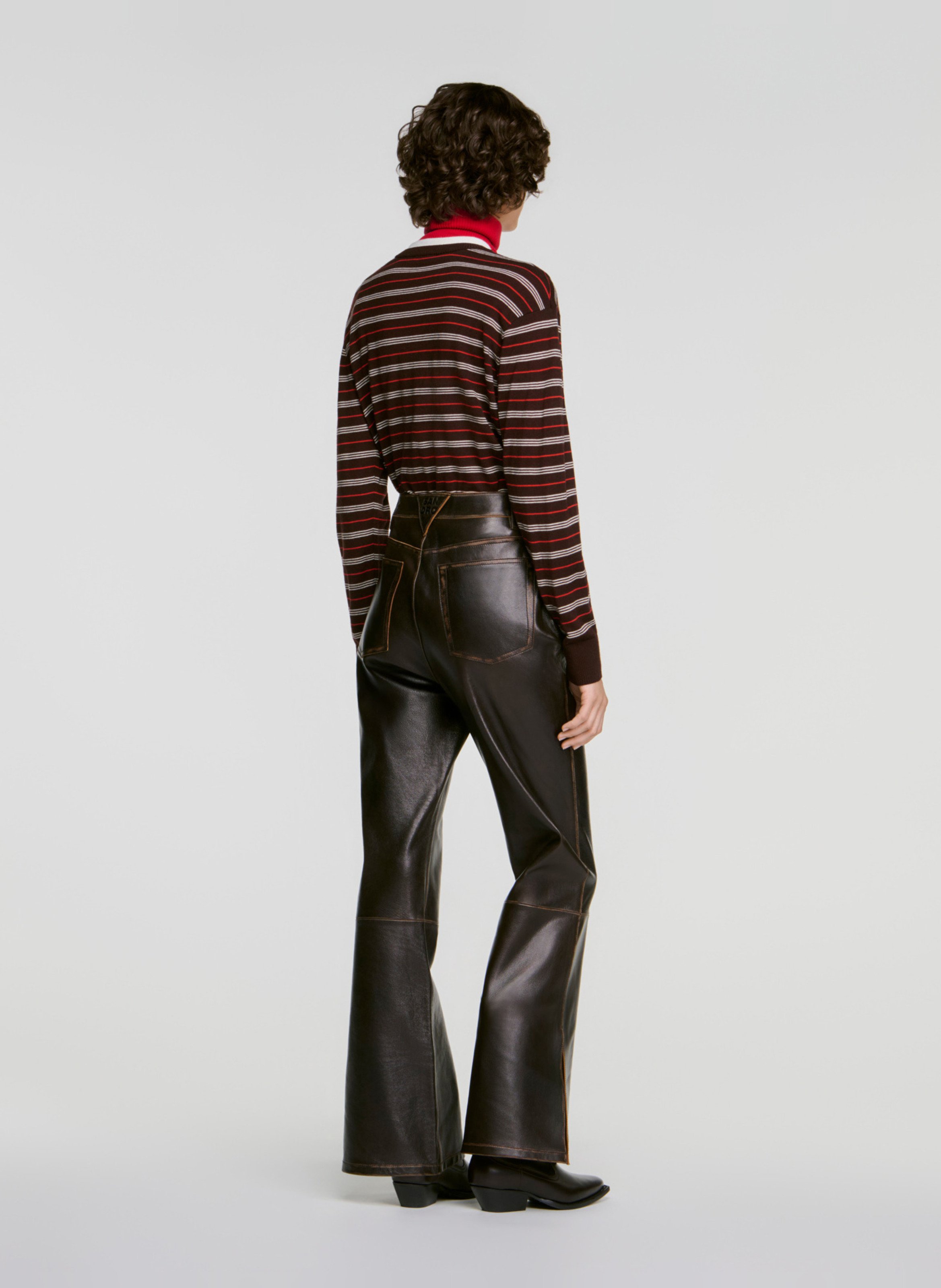 Pantalon évasé en cuir SANDRO Marron