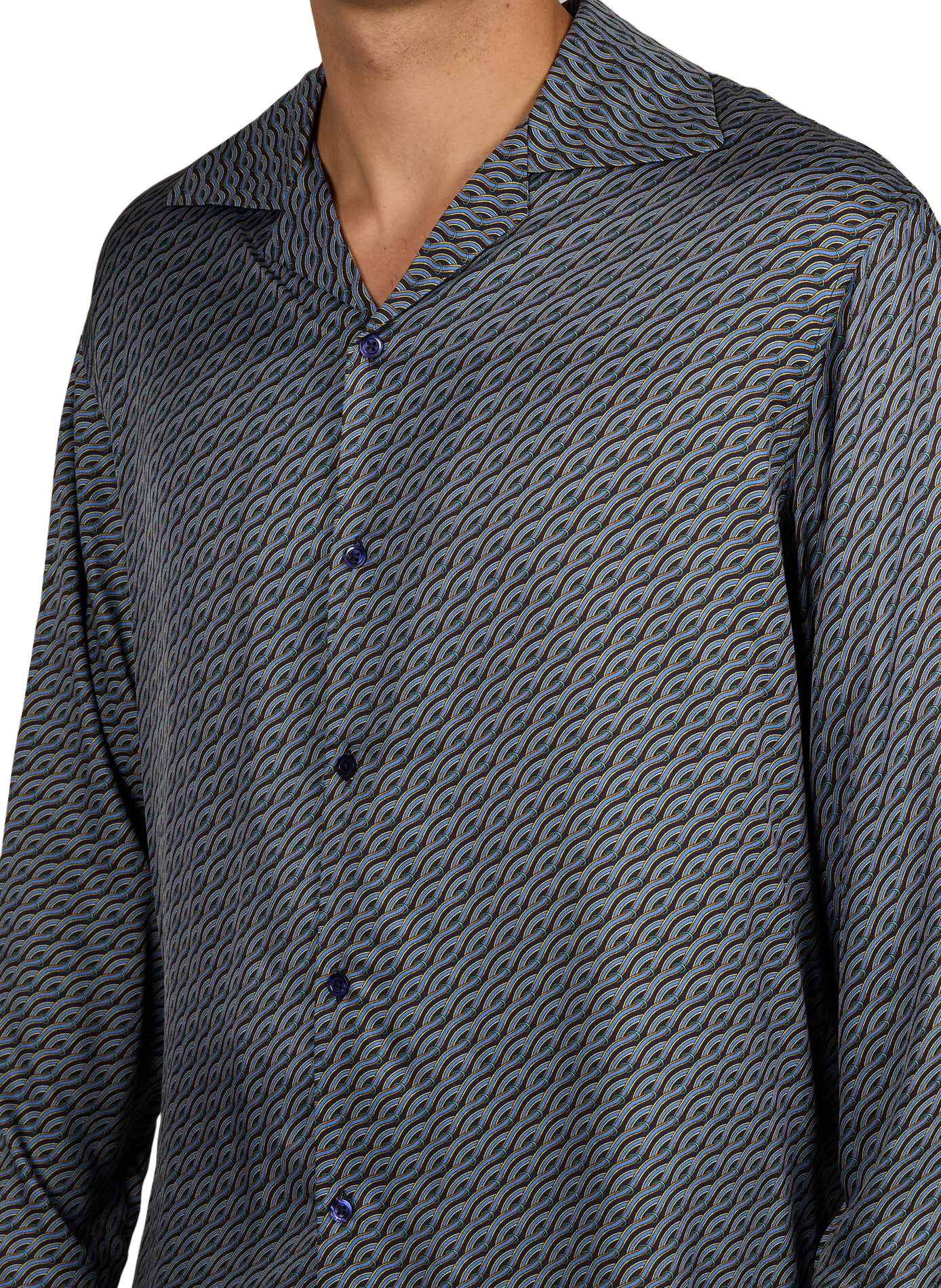Notcha Satin Shirt with Cable Knit Detail DROLE DE MONSIEUR Blue