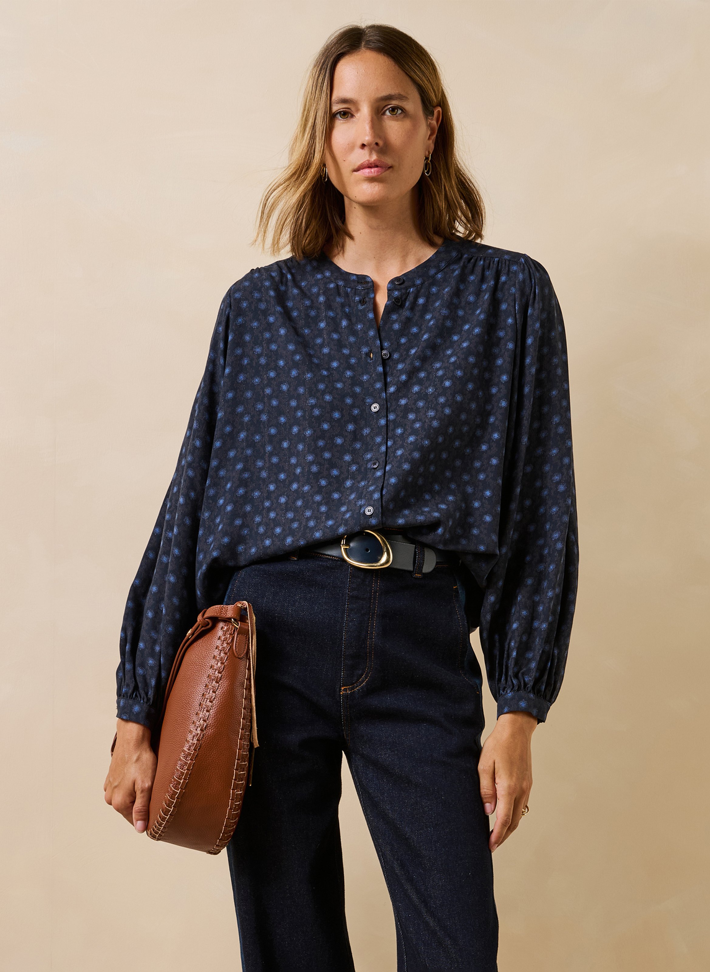 Losvallend overhemd met mao-kraag en print LA FEE MARABOUTEE Blauw