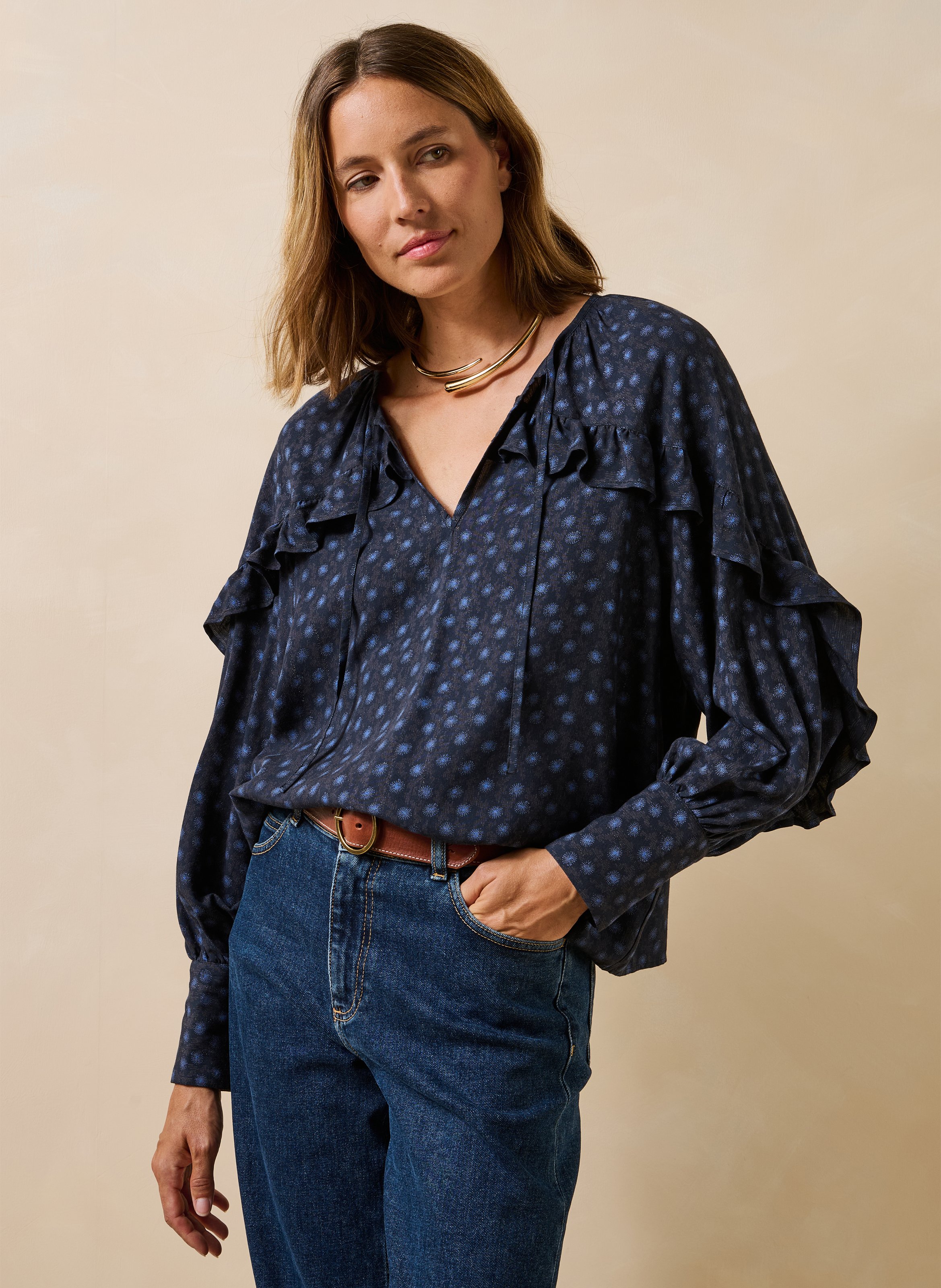 Losvallende blouse met print LA FEE MARABOUTEE Blauw